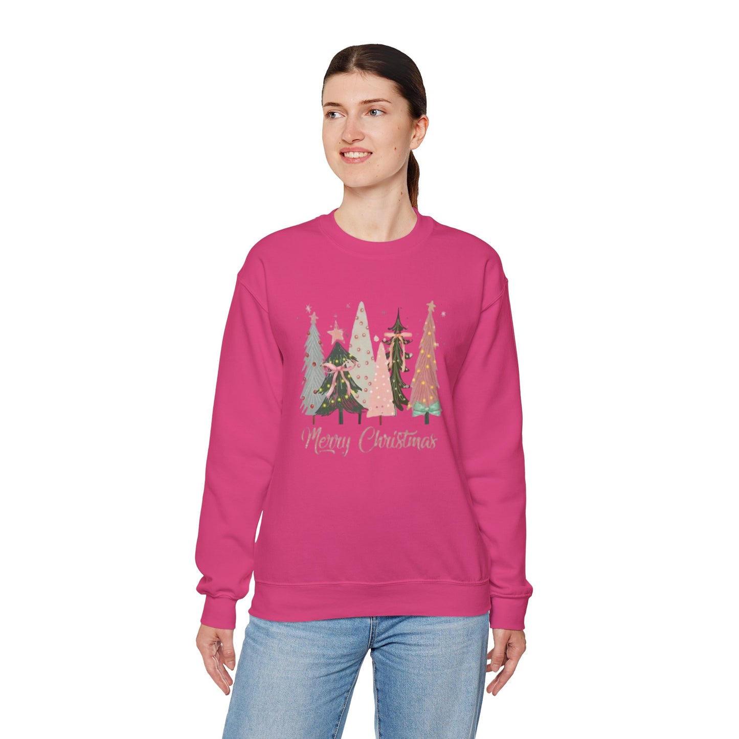 Christian Merry Christmas Sweatshirt | Faith-Based Holiday Apparel with Christmas Trees