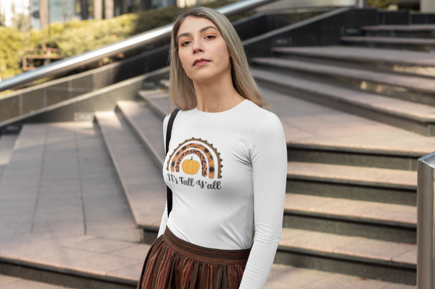 It’s Fall Y’all – Cozy Long Sleeve Fall T-Shirt, Cozy Autumn Shirt, Pumpkin Rainbow Tee, Unisex Seasonal Apparel, Perfect for Thanksgiving