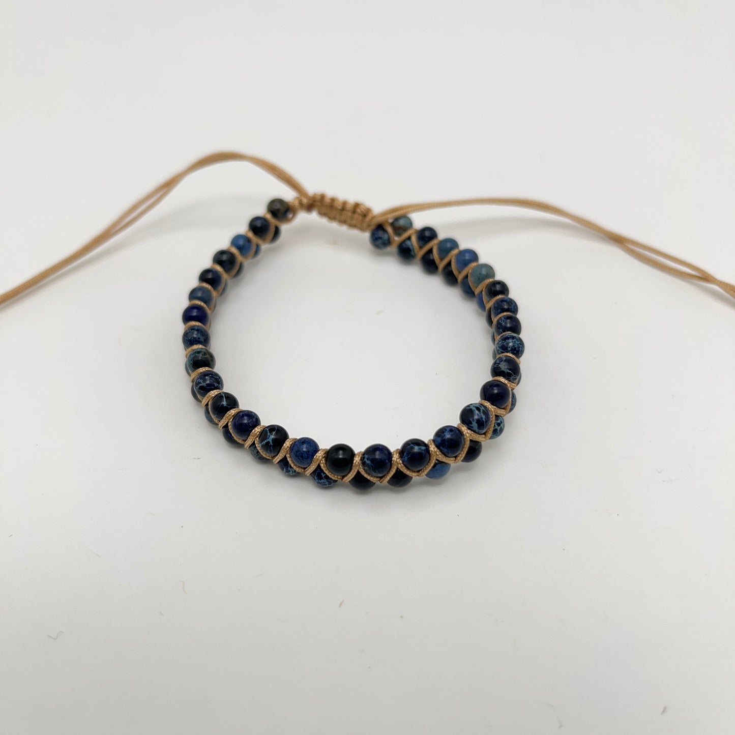 Hand braided adjustable bracelet with 4mm natural stone beads- accompanied by a 4x4 Bible verse card