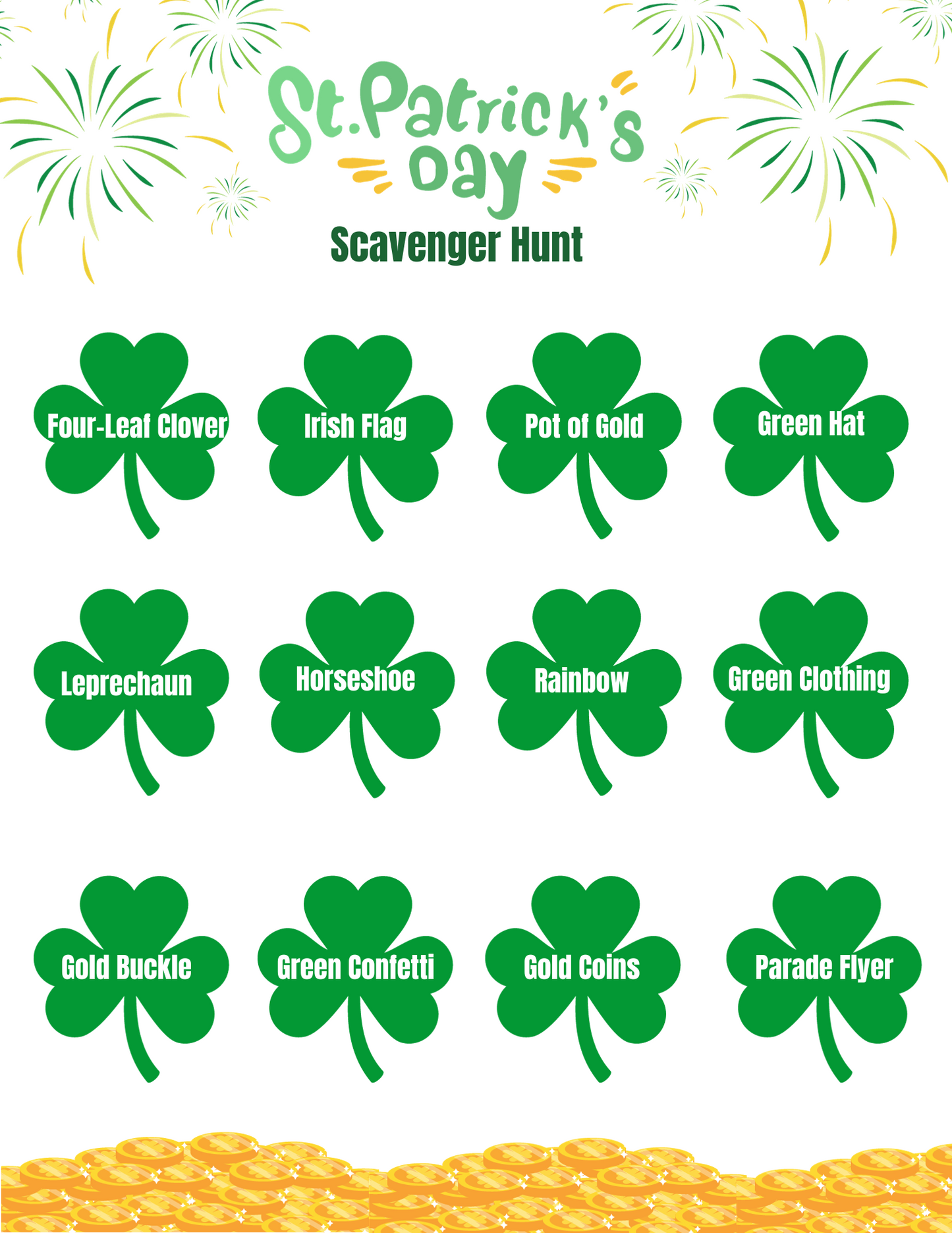 St. Patrick's Day themed Scavenger Hunt print