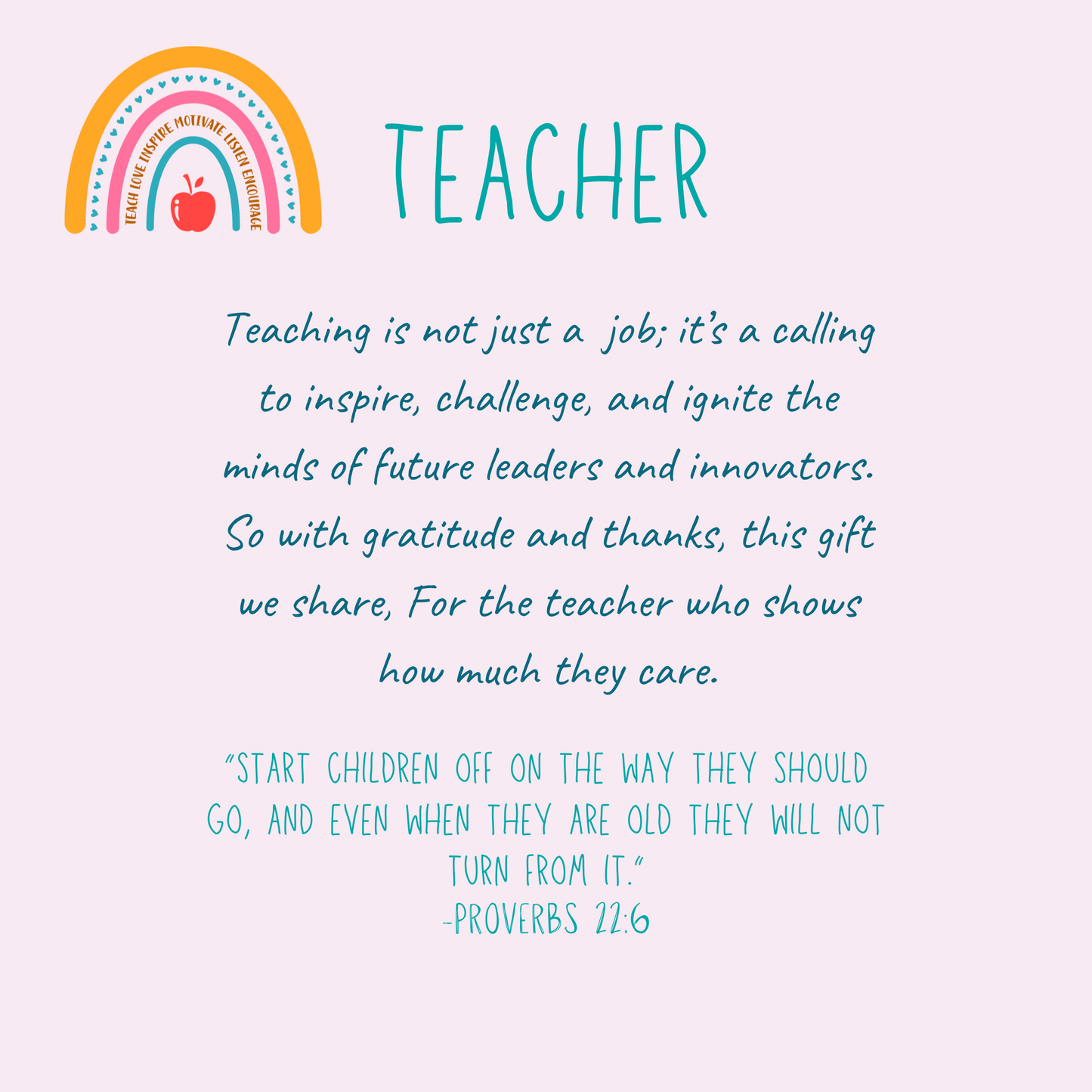 Teacher gift that she will actually use!- Bracelet with zebra pink stone beads and a silver apple pendant- accompanied by a 4x4 Bible verse card