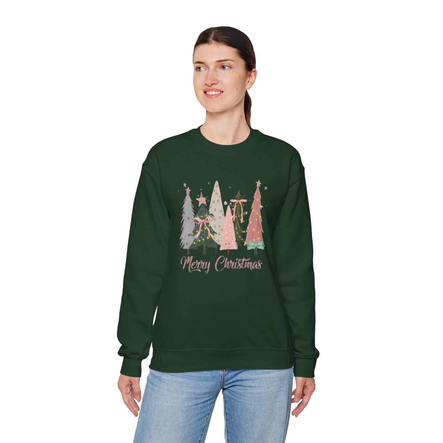 Christian Merry Christmas Sweatshirt | Faith-Based Holiday Apparel with Christmas Trees