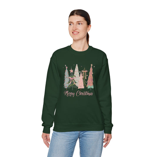 Christian Merry Christmas Sweatshirt | Faith-Based Holiday Apparel with Christmas Trees