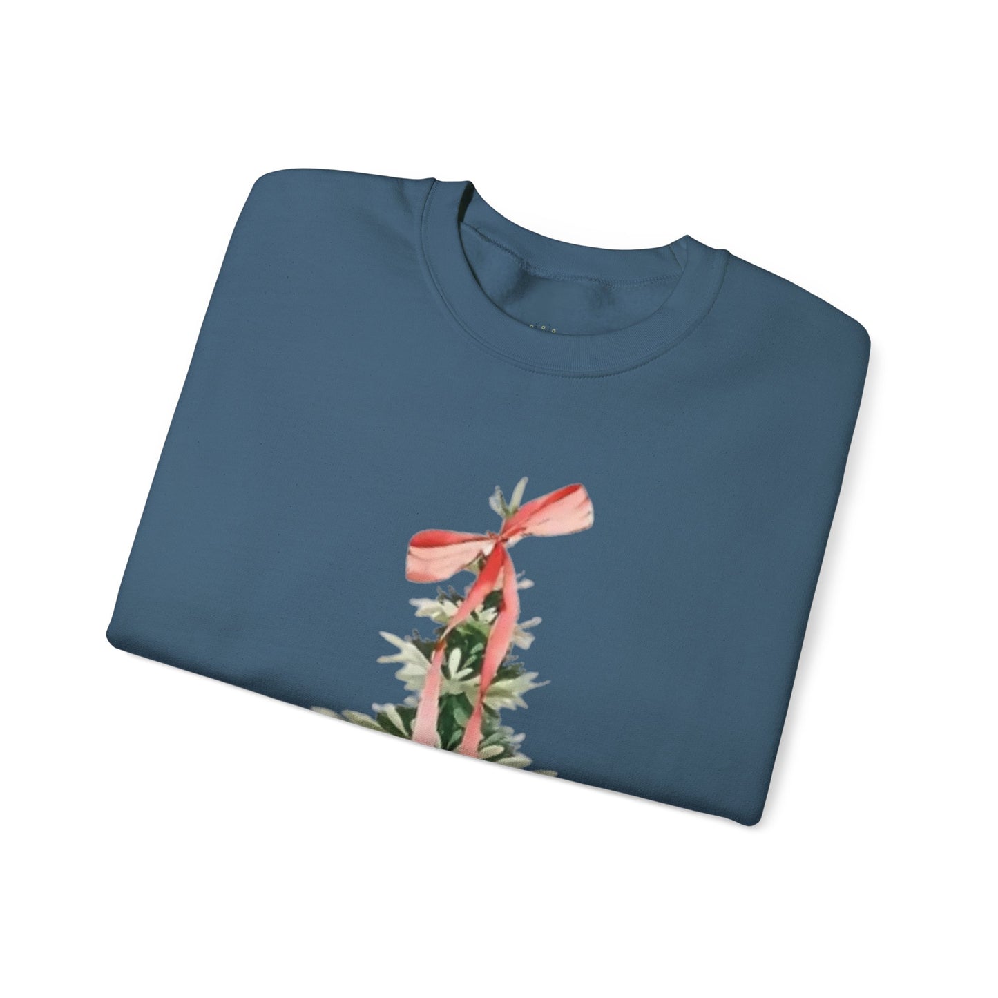 Faith-Inspired Christmas Tree Sweatshirt with Red Bow | Christian Holiday Apparel