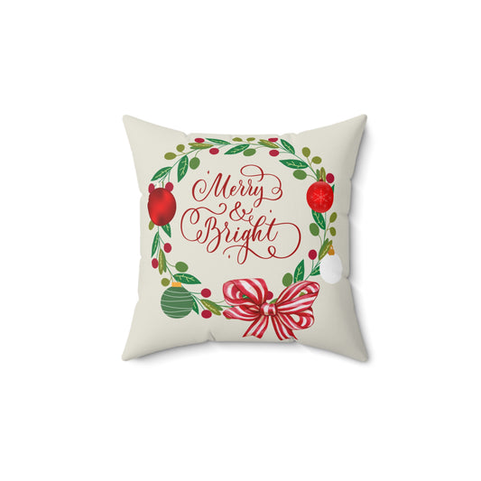 Merry & Bright Traditional Christmas-Spun Polyester Square Pillow