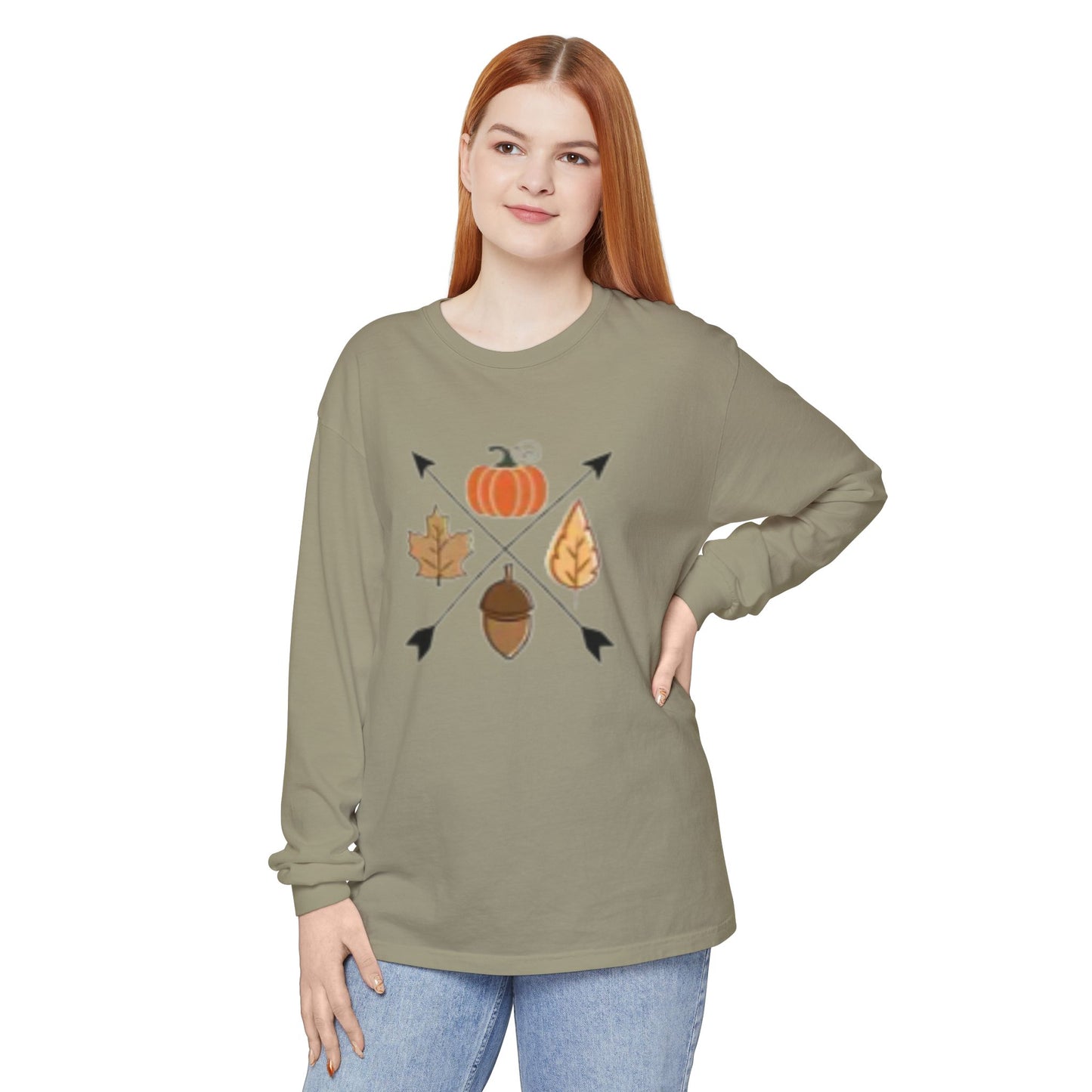 Fall Arrows Long Sleeve T-Shirt | Autumn Casual Wear, Pumpkin Tee, Nature Lover Gift, Cozy Layering Top, Harvest Celebration