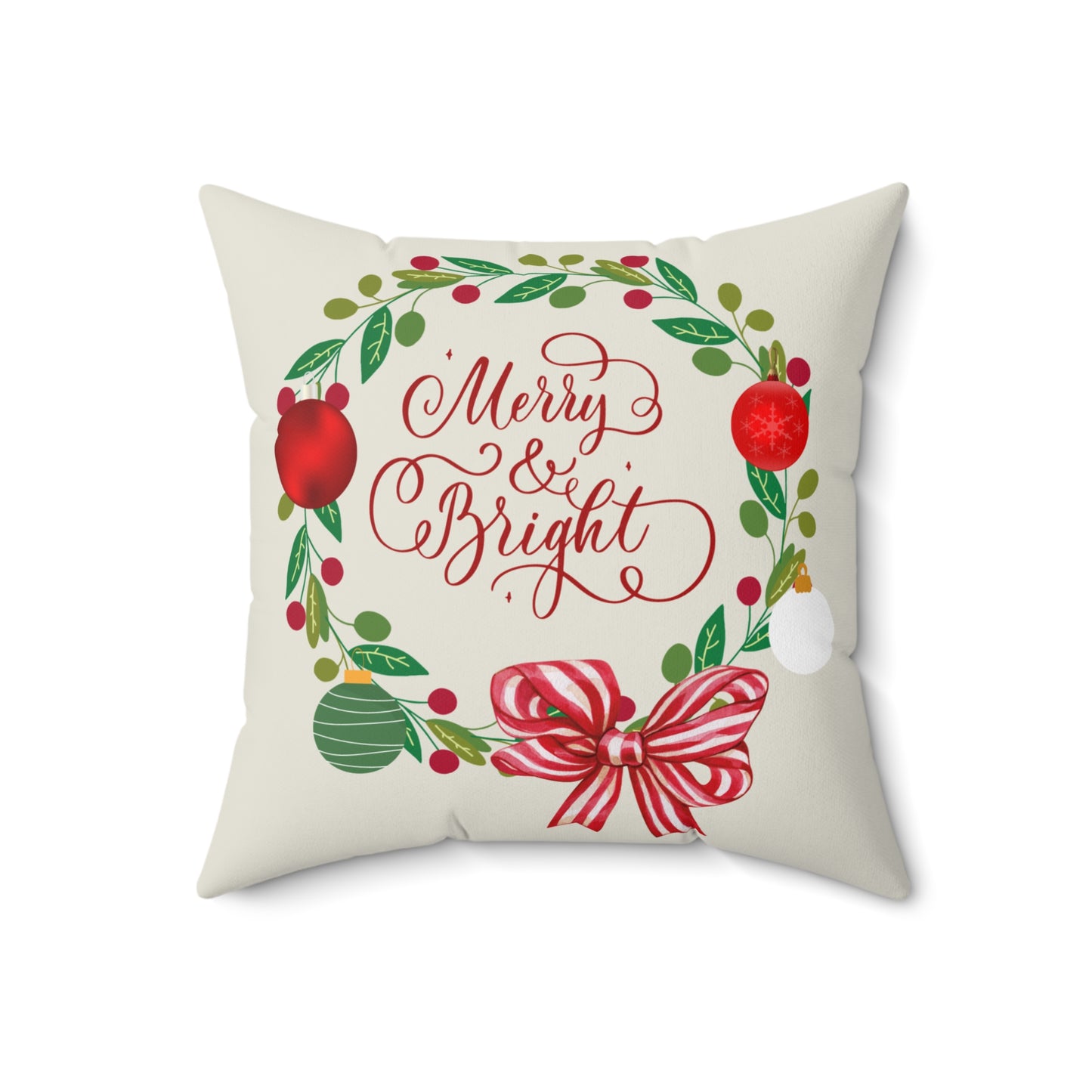Merry & Bright Traditional Christmas-Spun Polyester Square Pillow