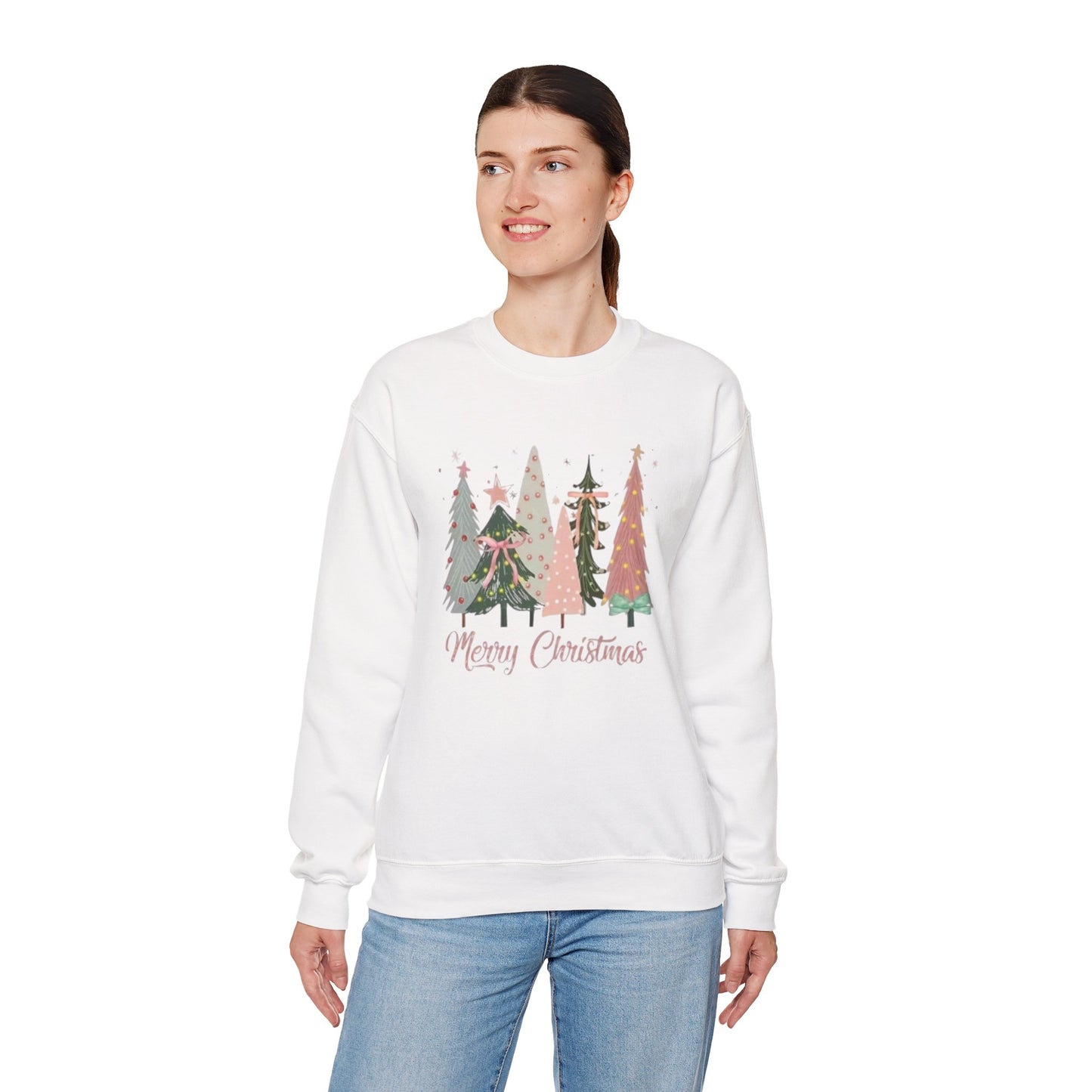 Christian Merry Christmas Sweatshirt | Faith-Based Holiday Apparel with Christmas Trees