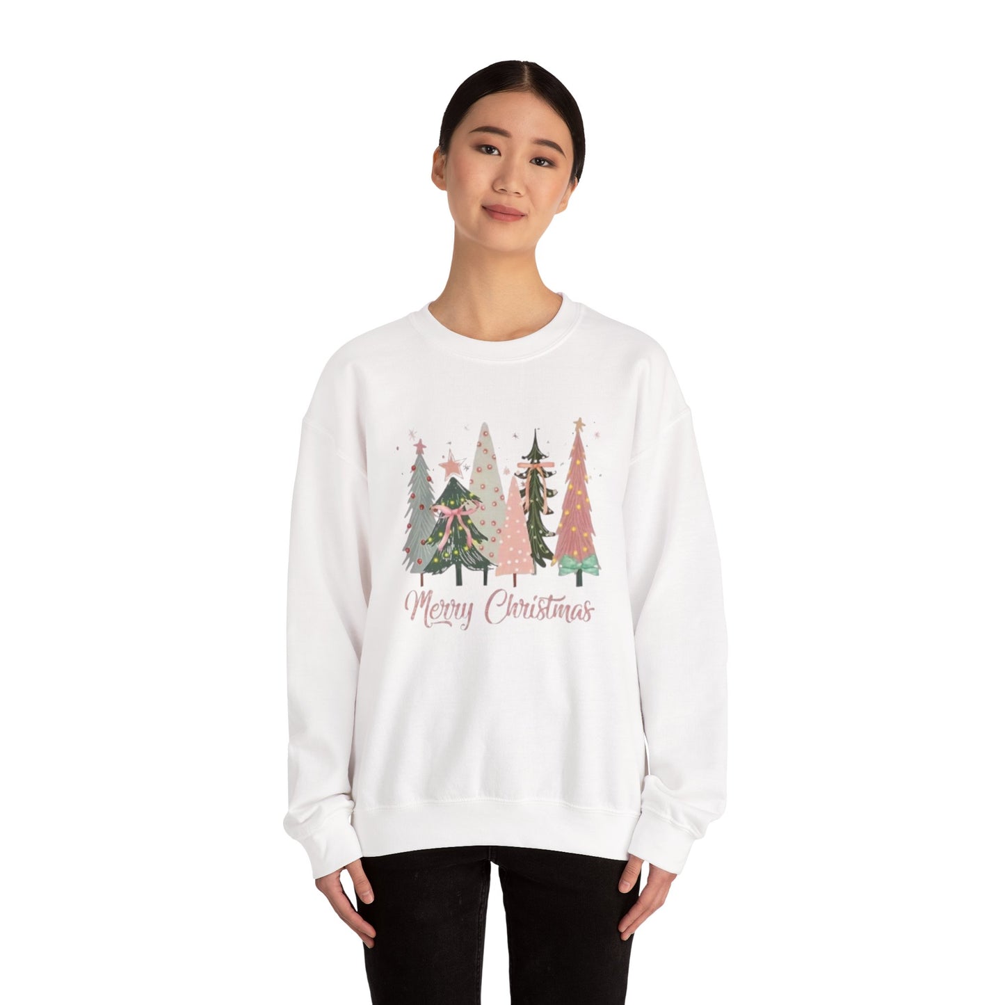 Christian Merry Christmas Sweatshirt | Faith-Based Holiday Apparel with Christmas Trees