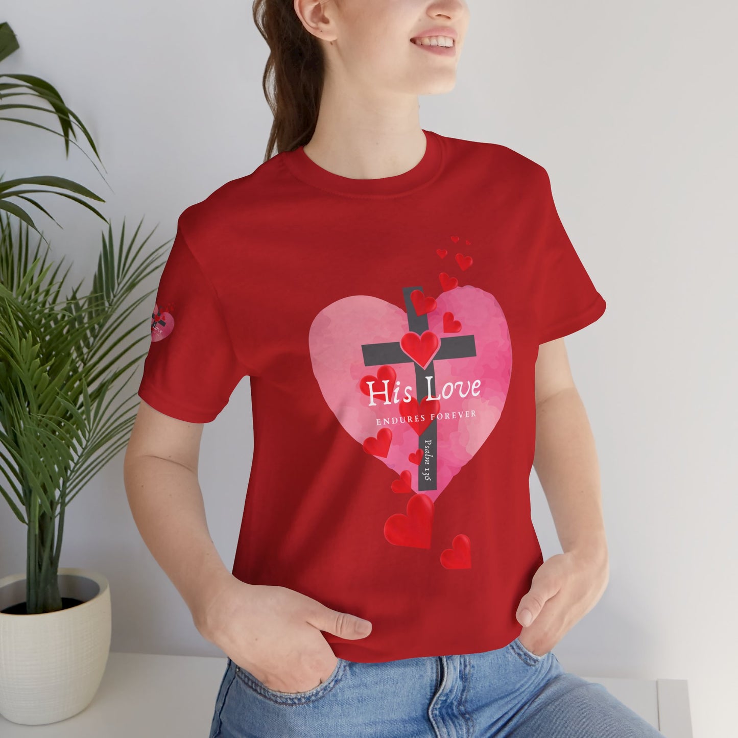 Heart Cross Women's Tee - Psalm 136 His Love Endures Forever