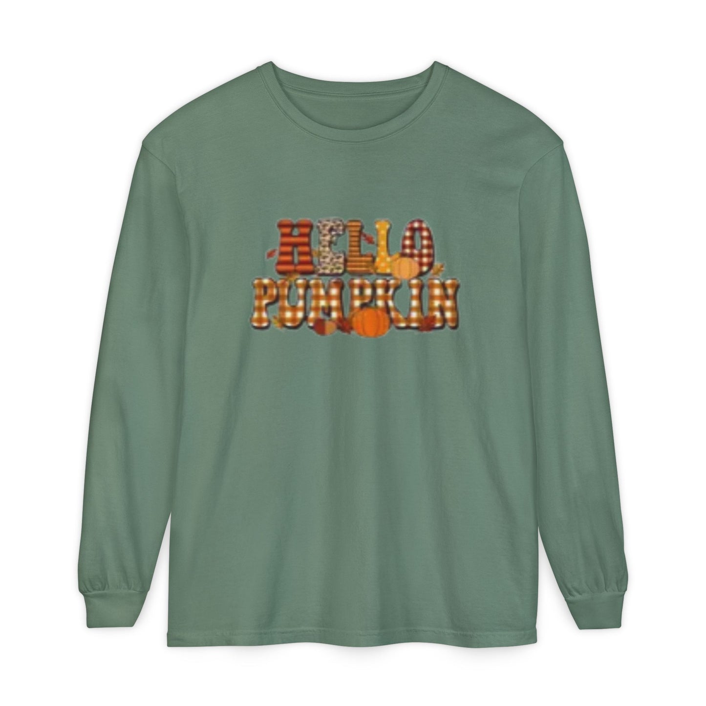 Fall-Themed Long Sleeve T-Shirt, Cozy Autumn Apparel, Hello Pumpkin Graphic Tee, Harvest Season Fashion, Thanksgiving Outfit