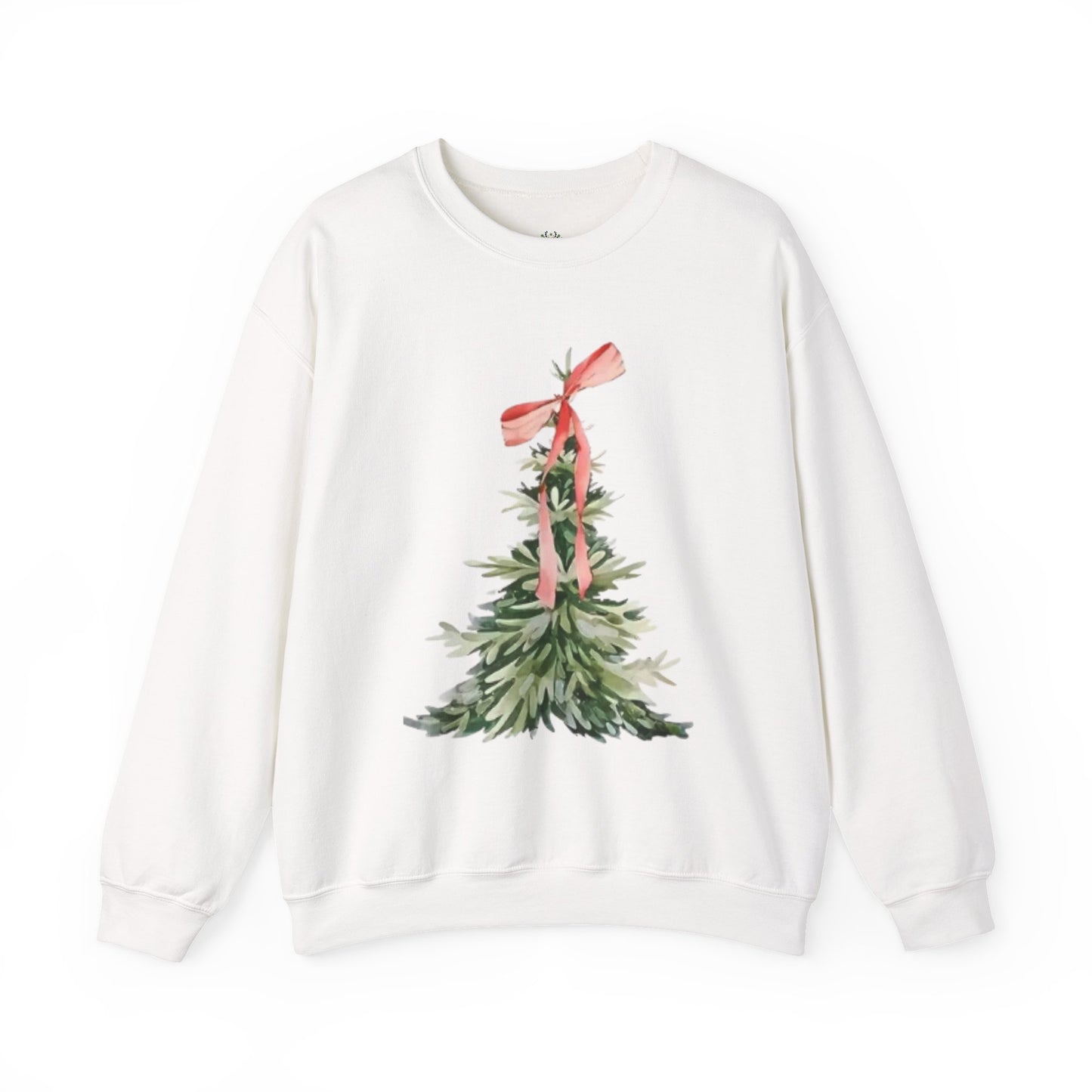 Faith-Inspired Christmas Tree Sweatshirt with Red Bow | Christian Holiday Apparel
