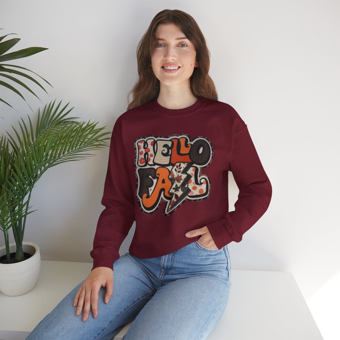 Hello Fall Sweatshirt – Retro Autumn Graphic Pullover, Cozy Hello Fall Sweatshirt, Fall Fashion, Unisex Crewneck, Autumn Apparel, Gifts for Her, Casual Style