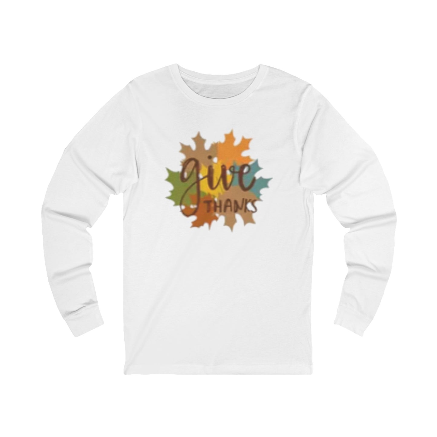 Give Thanks Long Sleeve Tee – Autumn Leaves Thanksgiving Shirt, Fall T-Shirt, Autumn Apparel, Gift for Her, Family Gathering Outfit