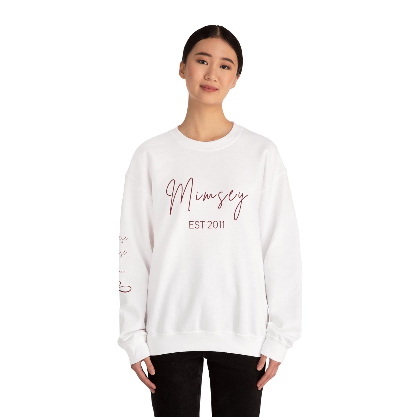 Personalized Sweatshirt - 'Mimsey" EST 2011' Script Graphic, Minimal Cozy Pullover