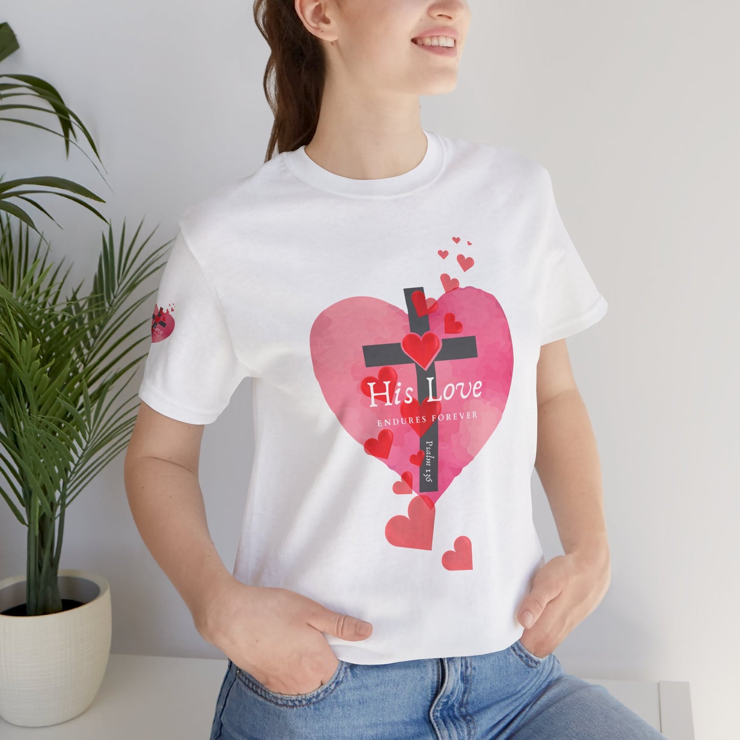 Heart Cross Women's Tee - Psalm 136 His Love Endures Forever