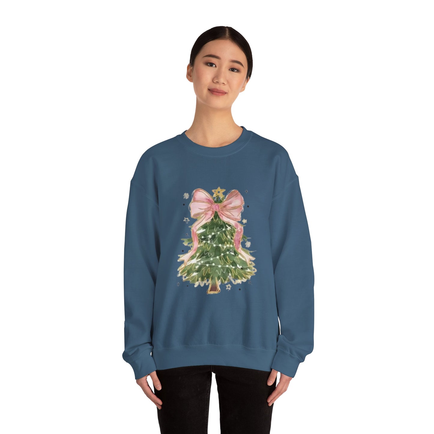 Faith-Inspired Christmas Tree Sweatshirt with Pink Bow | Christian Holiday Apparel