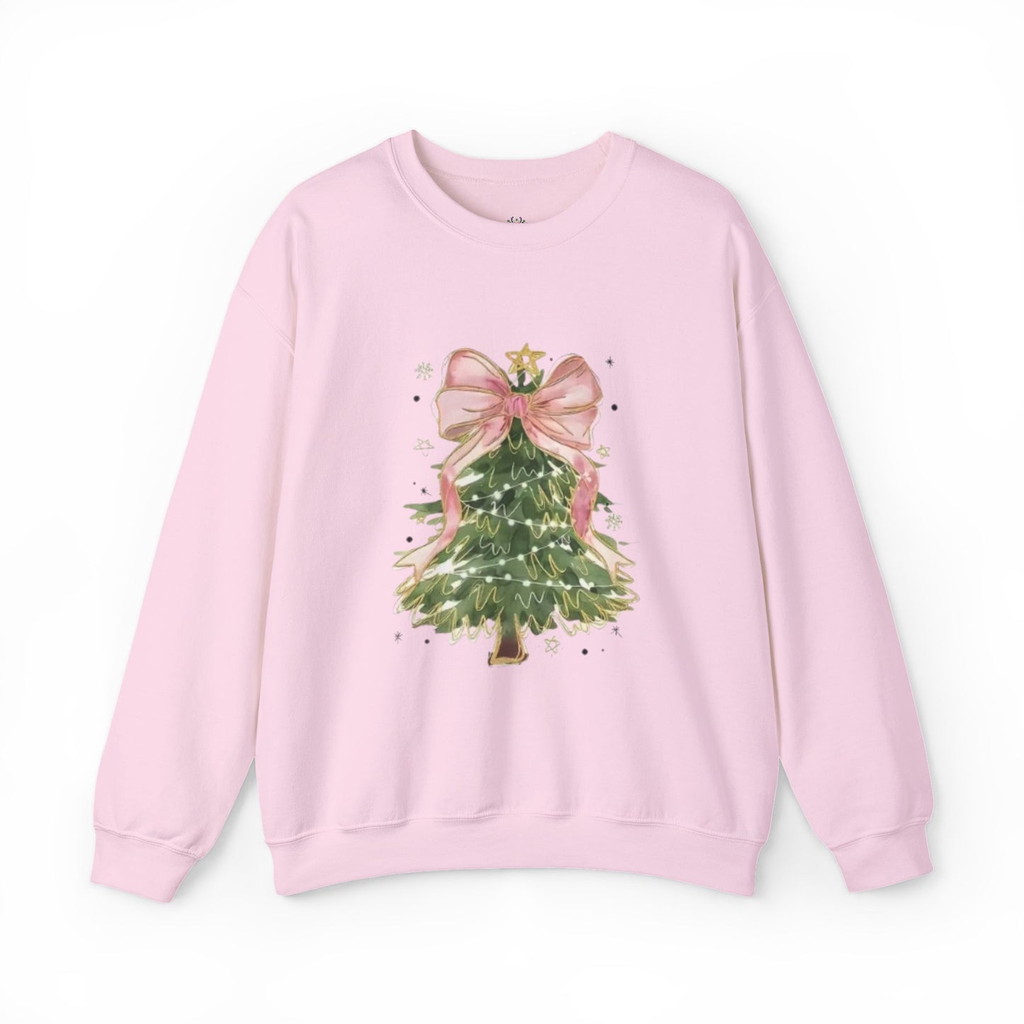 Faith-Inspired Christmas Tree Sweatshirt with Pink Bow | Christian Holiday Apparel
