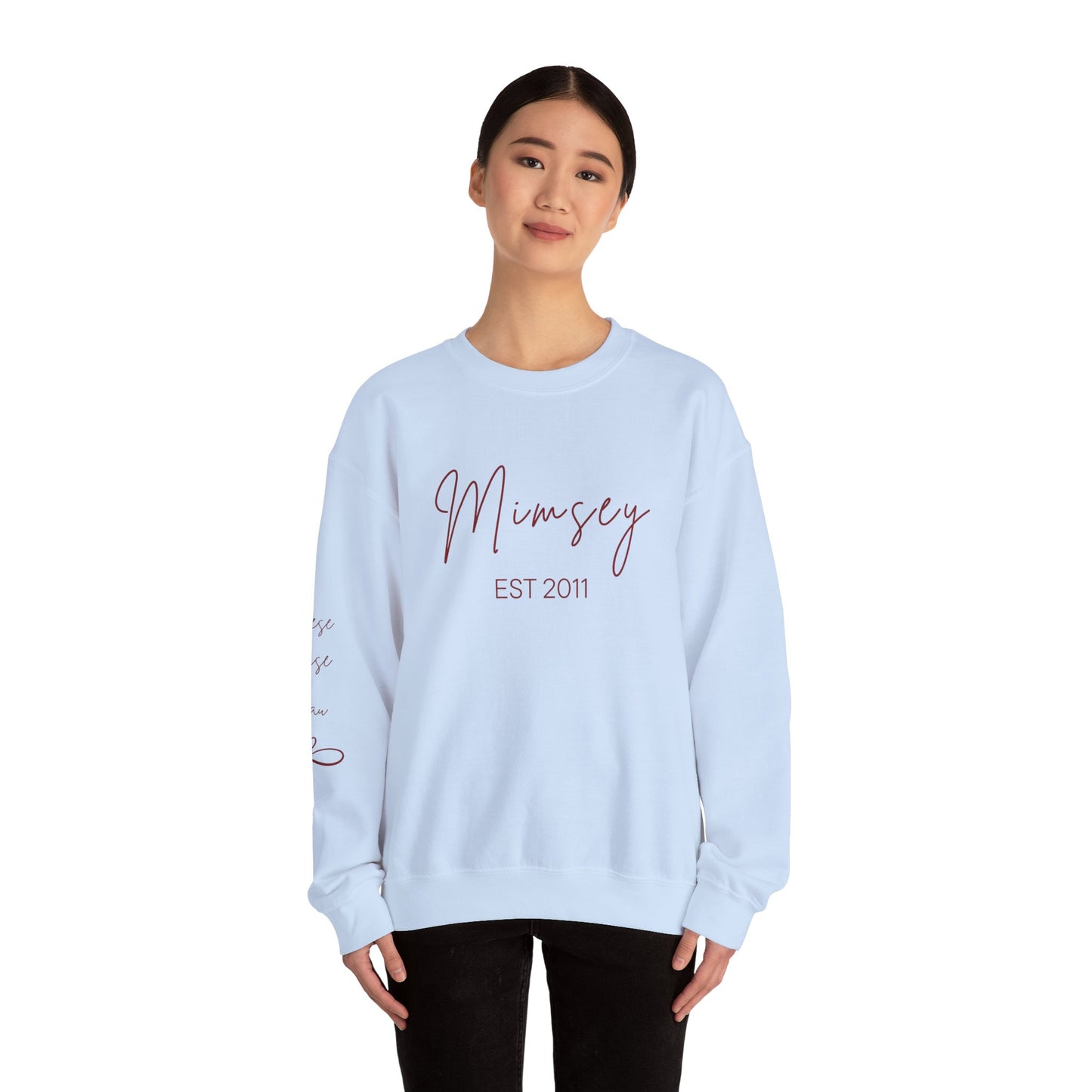 Personalized Sweatshirt - 'Mimsey" EST 2011' Script Graphic, Minimal Cozy Pullover