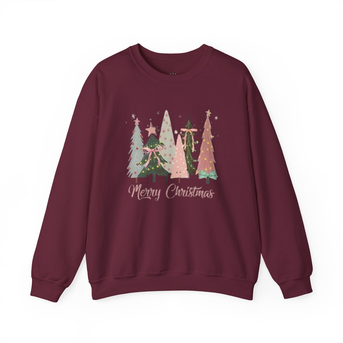 Christian Merry Christmas Sweatshirt | Faith-Based Holiday Apparel with Christmas Trees