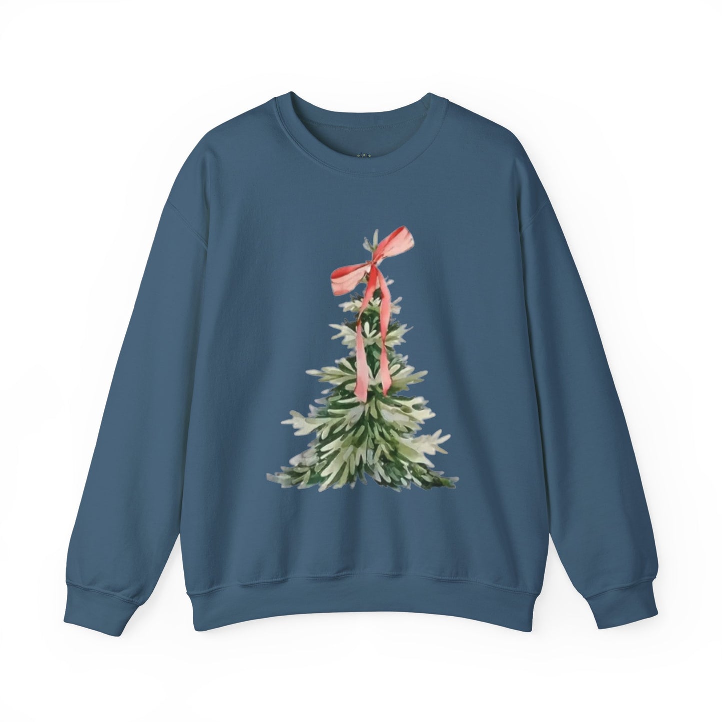 Faith-Inspired Christmas Tree Sweatshirt with Red Bow | Christian Holiday Apparel