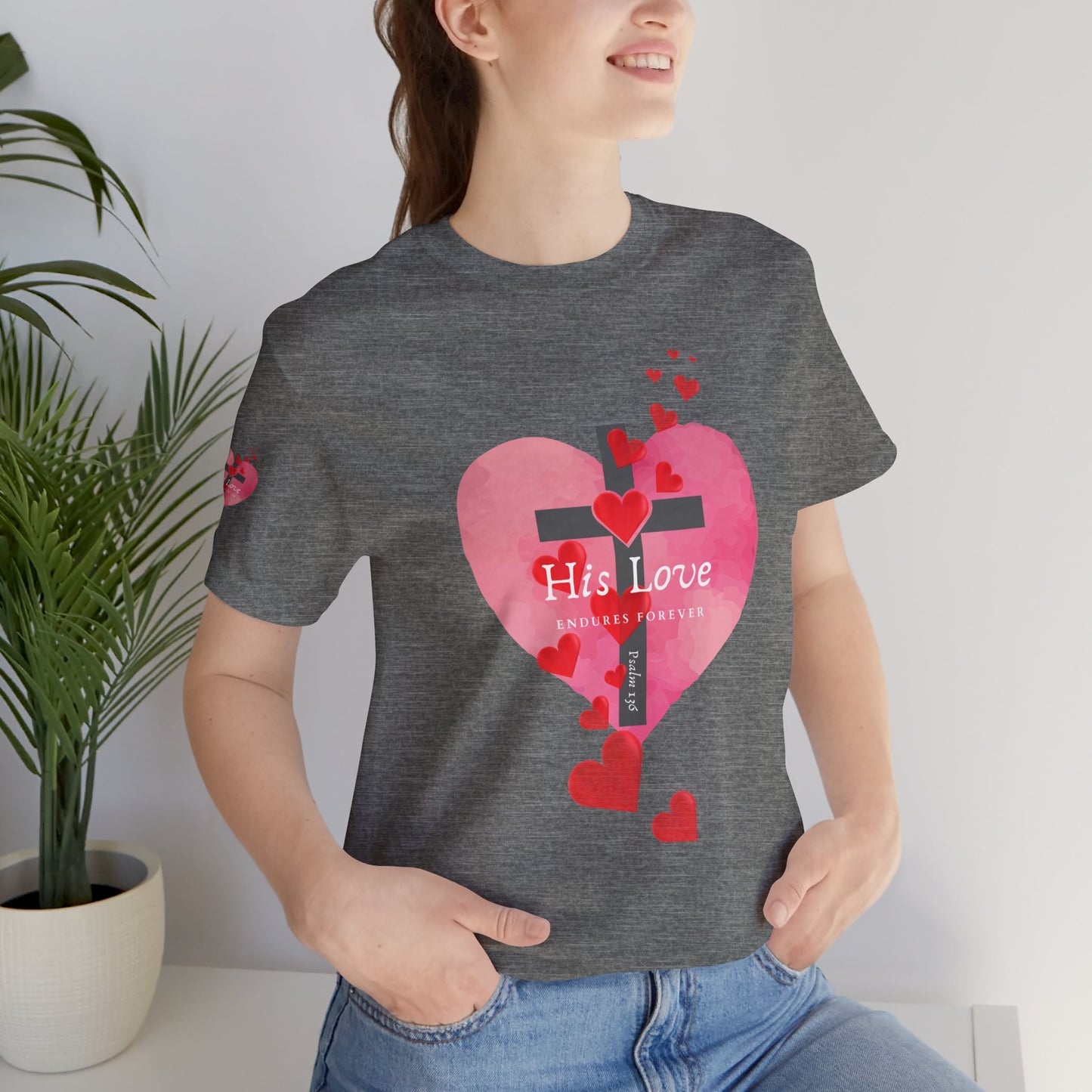 Heart Cross Women's Tee - Psalm 136 His Love Endures Forever
