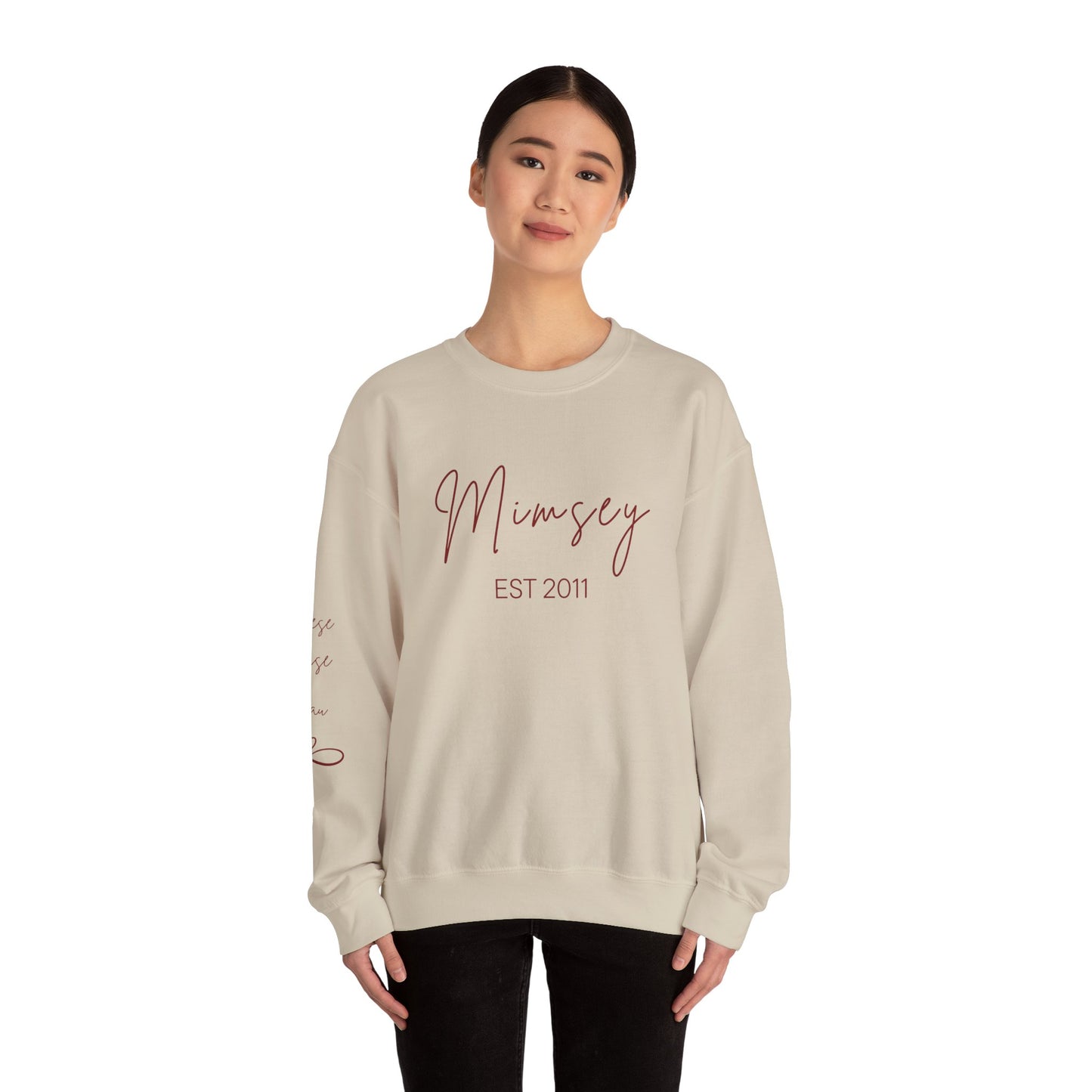 Personalized Sweatshirt - 'Mimsey" EST 2011' Script Graphic, Minimal Cozy Pullover