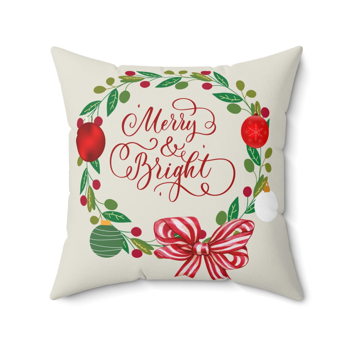 Merry & Bright Traditional Christmas-Spun Polyester Square Pillow