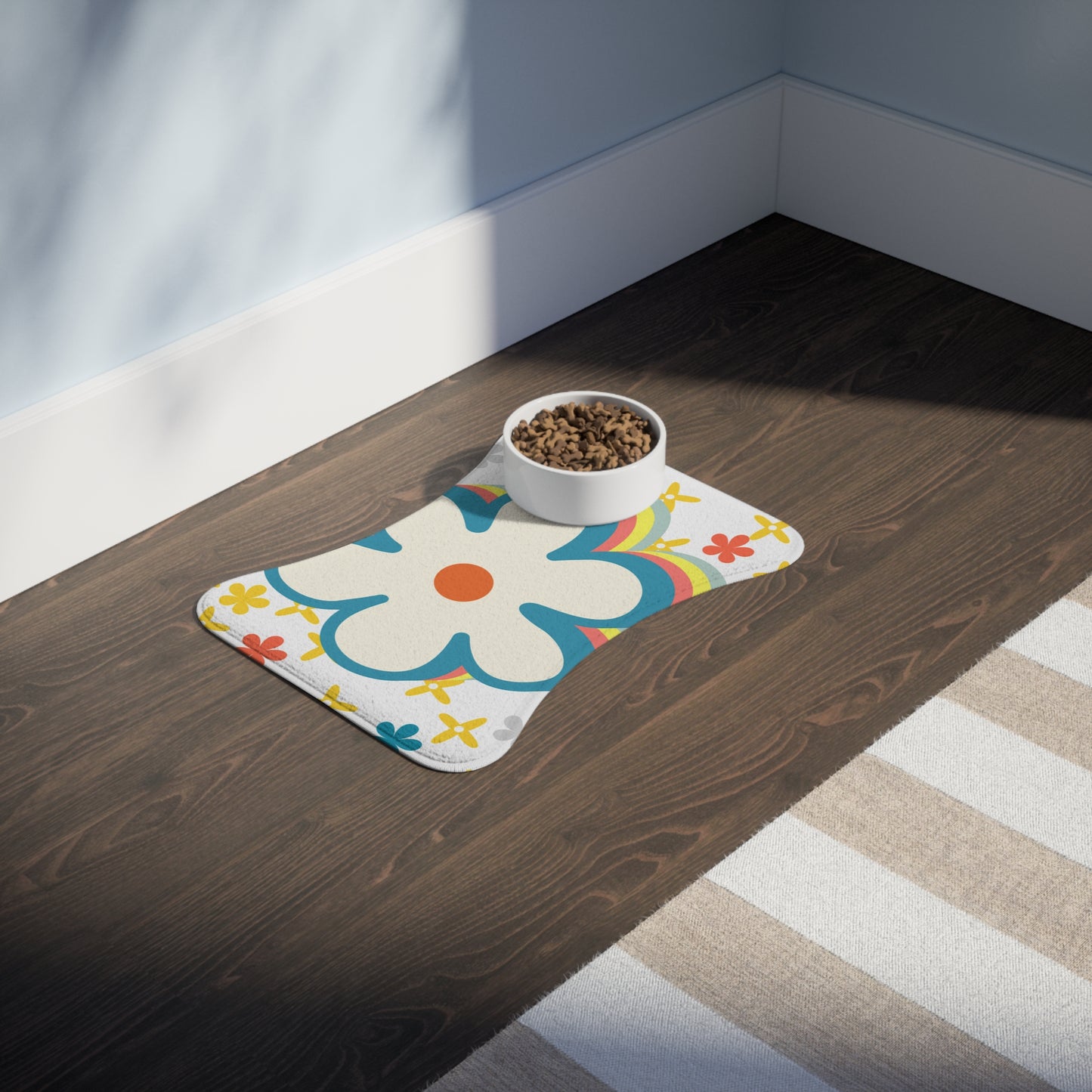 Colorful Flower Pet Feeding Mat, Dog Bowl Mat, Non-Slip Pet Placemat, Cute Puppy Feeding Station, Floral Pet Accessories