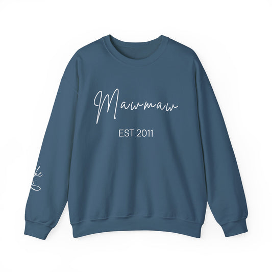 Personalized "Mawmaw" Sweatshirt - Script Graphic, Minimal Cozy Pullover