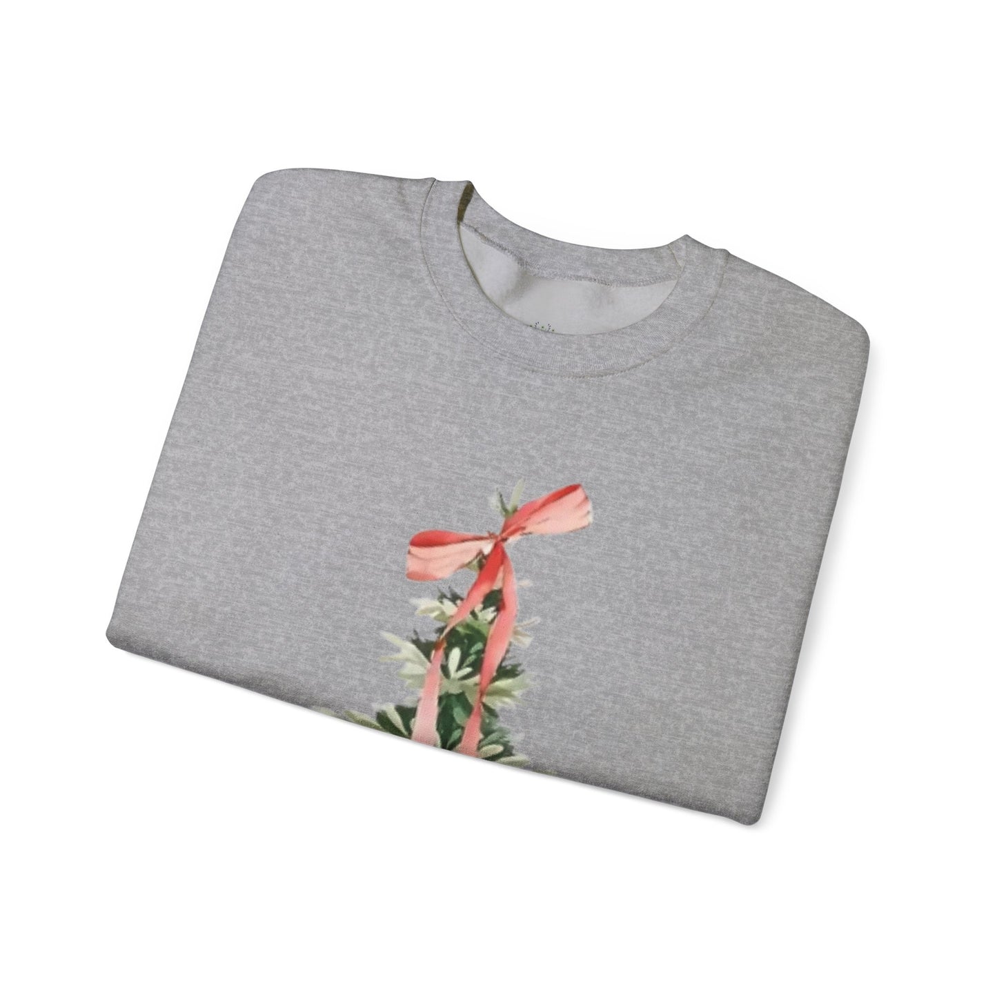 Faith-Inspired Christmas Tree Sweatshirt with Red Bow | Christian Holiday Apparel