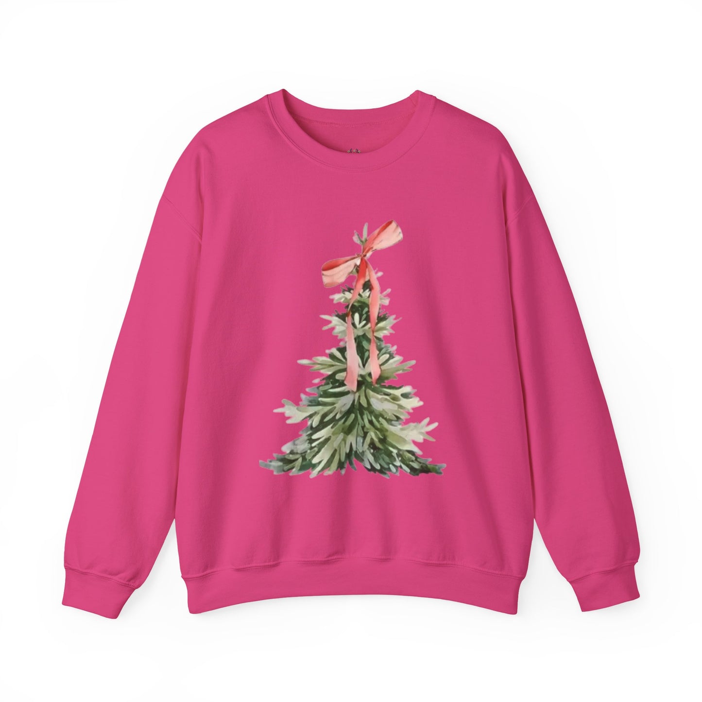 Faith-Inspired Christmas Tree Sweatshirt with Red Bow | Christian Holiday Apparel
