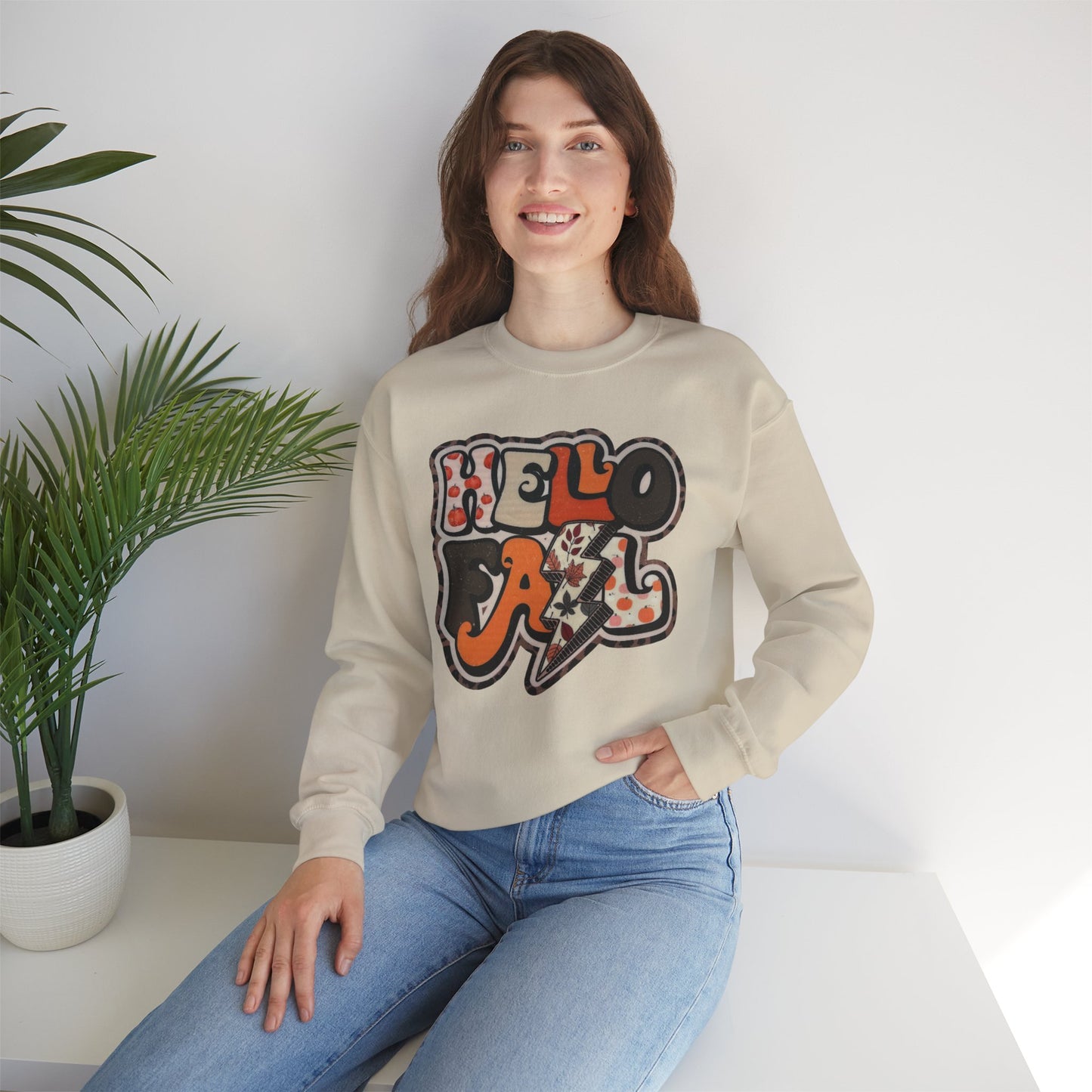 Hello Fall Sweatshirt – Retro Autumn Graphic Pullover, Cozy Hello Fall Sweatshirt, Fall Fashion, Unisex Crewneck, Autumn Apparel, Gifts for Her, Casual Style