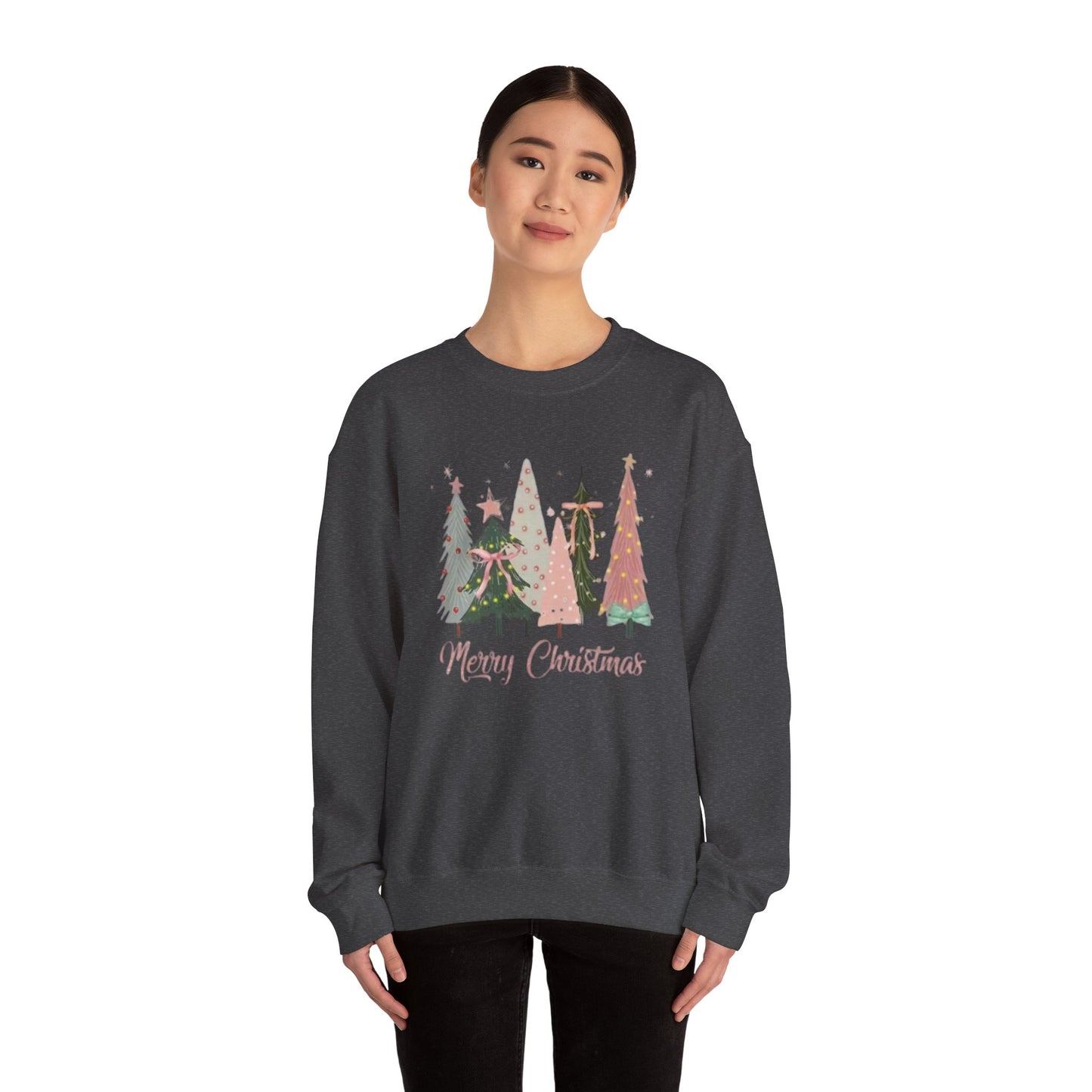 Christian Merry Christmas Sweatshirt | Faith-Based Holiday Apparel with Christmas Trees