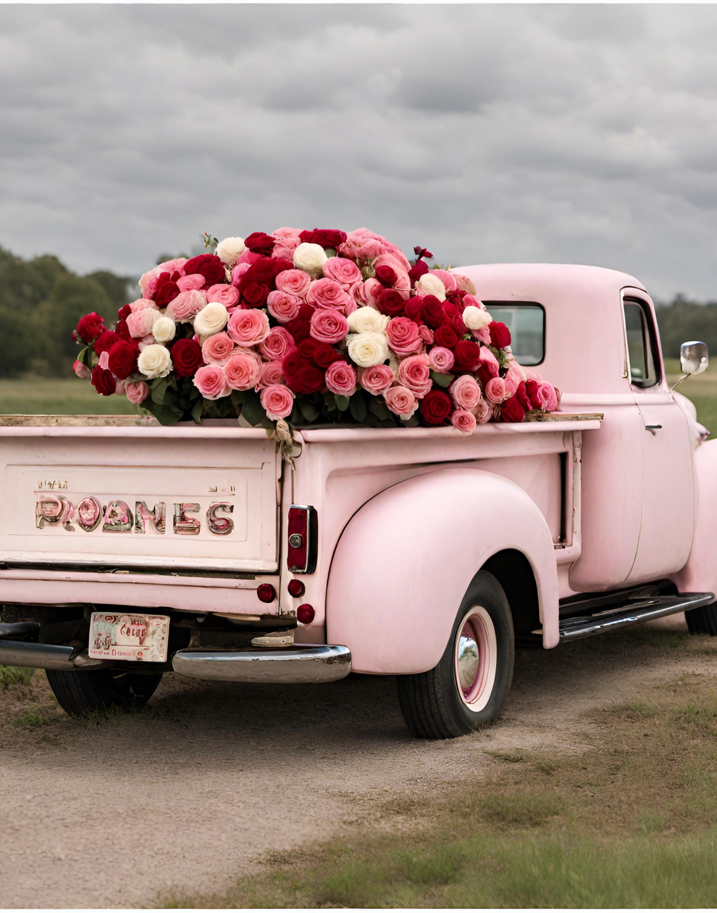 Valentine's Wall Art- Pink Truck with a bed of roses
