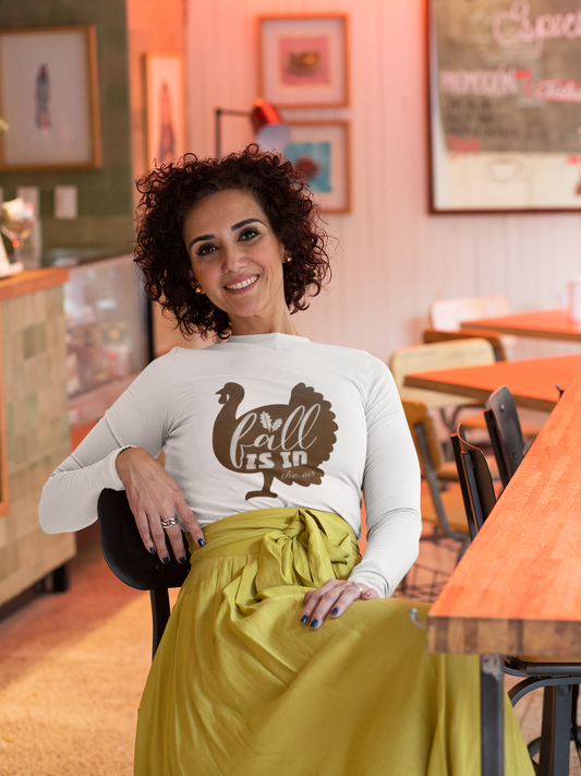 Fall Is In The Air – Long Sleeve Autumn Graphic Tee, Unisex Fall Shirt, Turkey Graphic Tee, Autumn Apparel, Holiday Gift