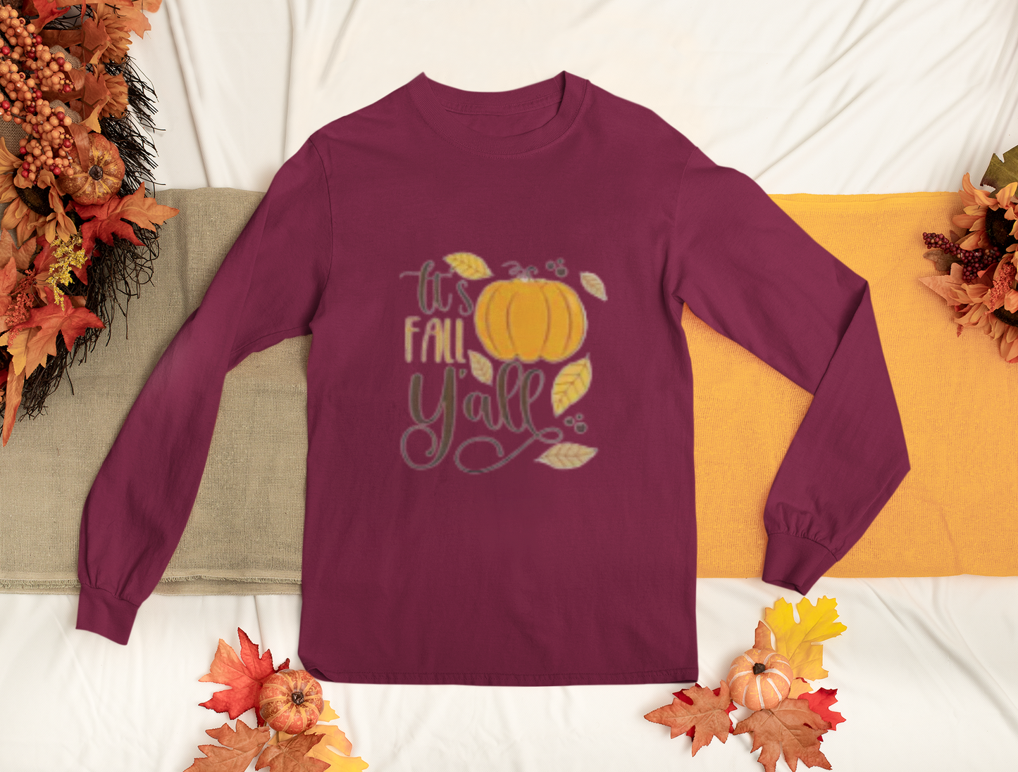 It’s Fall Y’all Pumpkin Long-Sleeve Tee, Shirt for Autumn, Cute Seasonal Gift, Perfect for Thanksgiving and Friendsgiving, Cozy Style