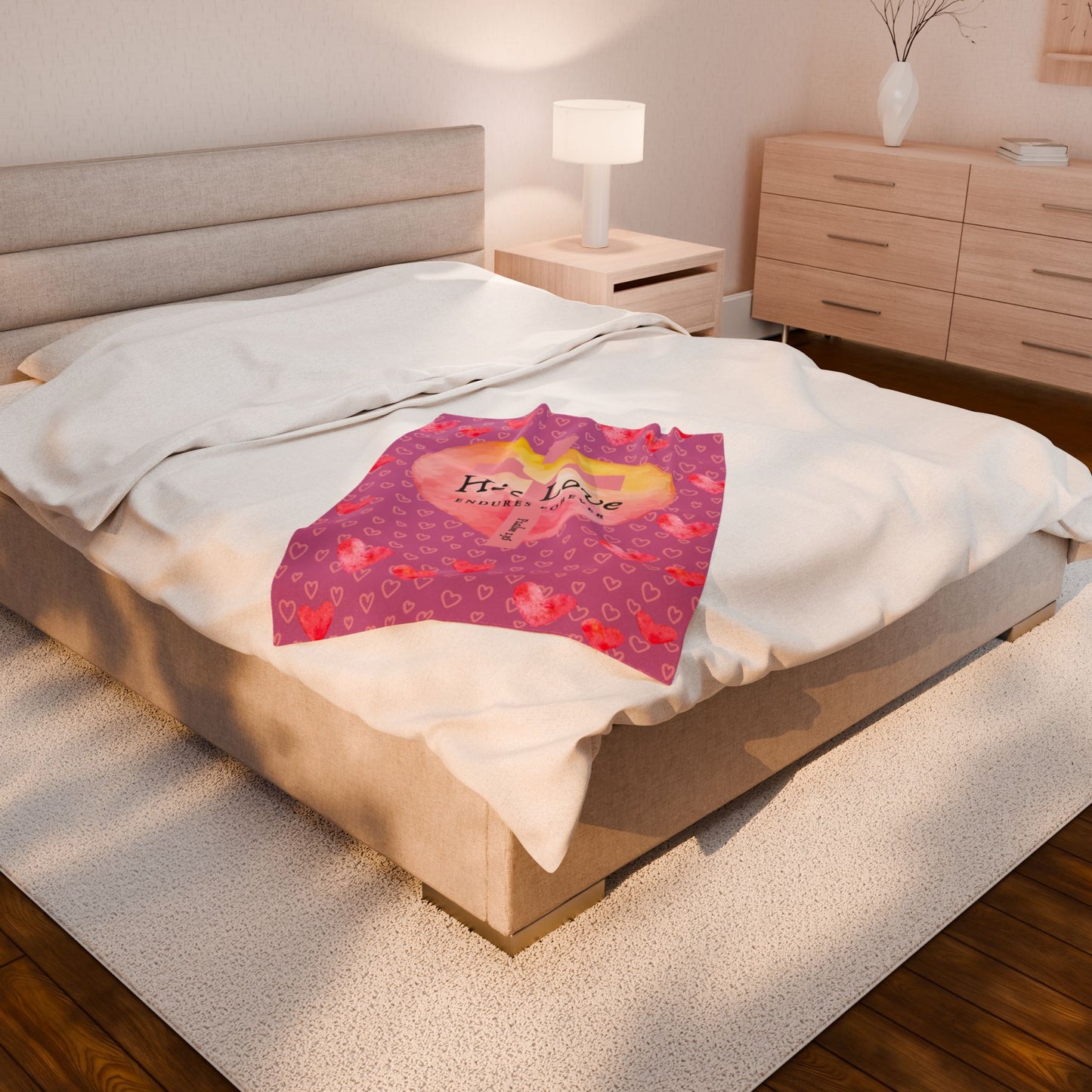 Plush Blanket - Galentine's Day Hearts and Cross Psalm 136