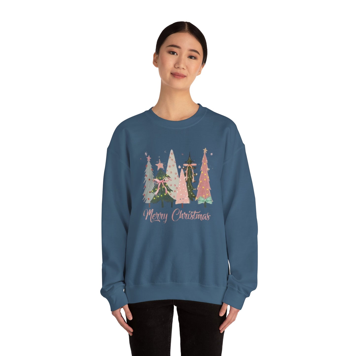 Christian Merry Christmas Sweatshirt | Faith-Based Holiday Apparel with Christmas Trees