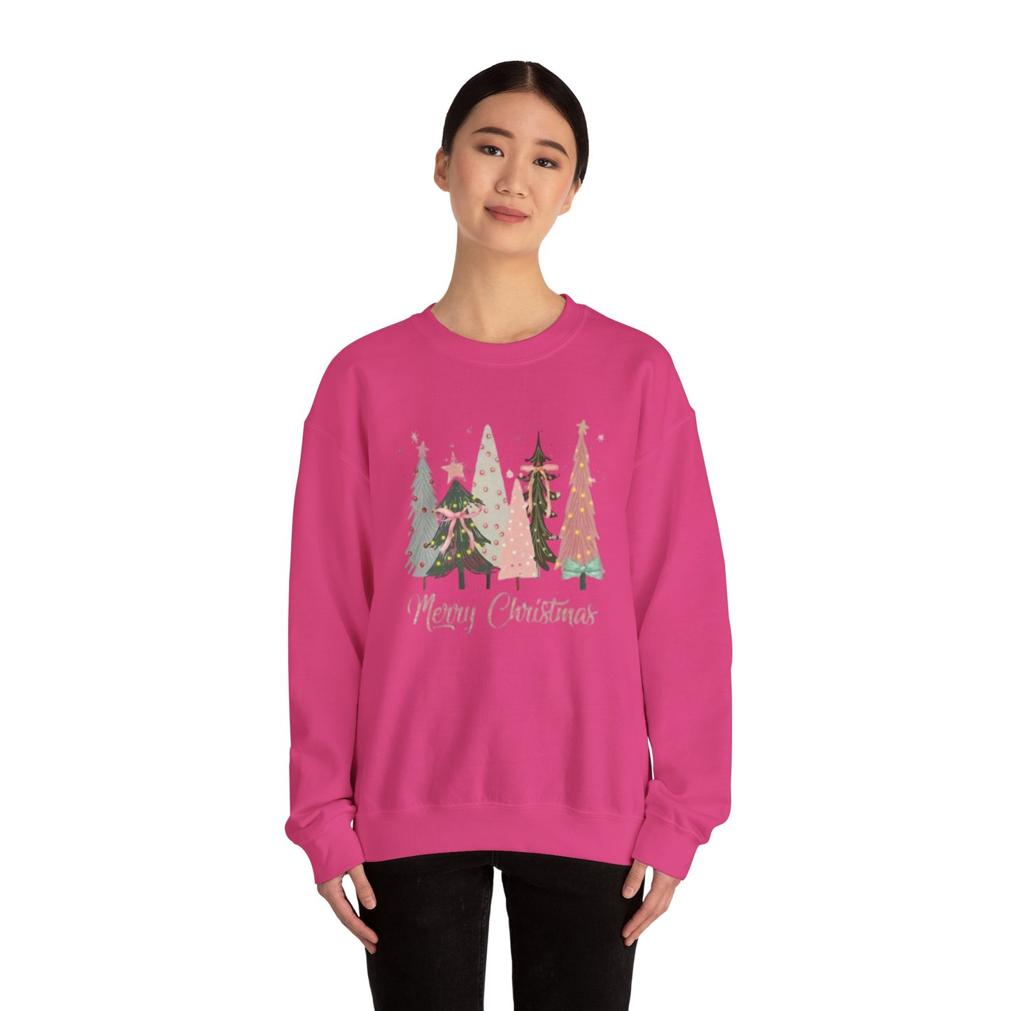 Christian Merry Christmas Sweatshirt | Faith-Based Holiday Apparel with Christmas Trees