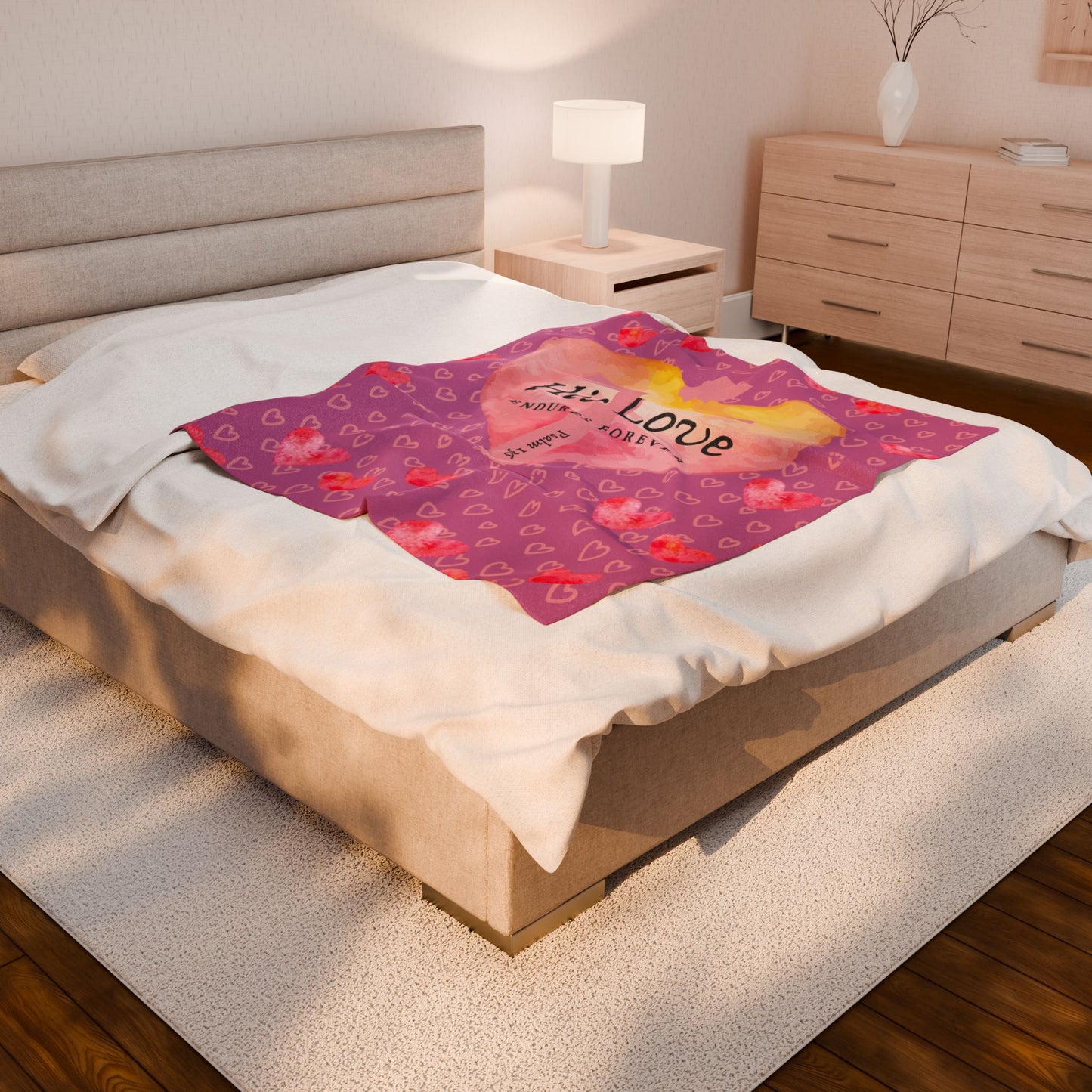 Plush Blanket - Galentine's Day Hearts and Cross Psalm 136