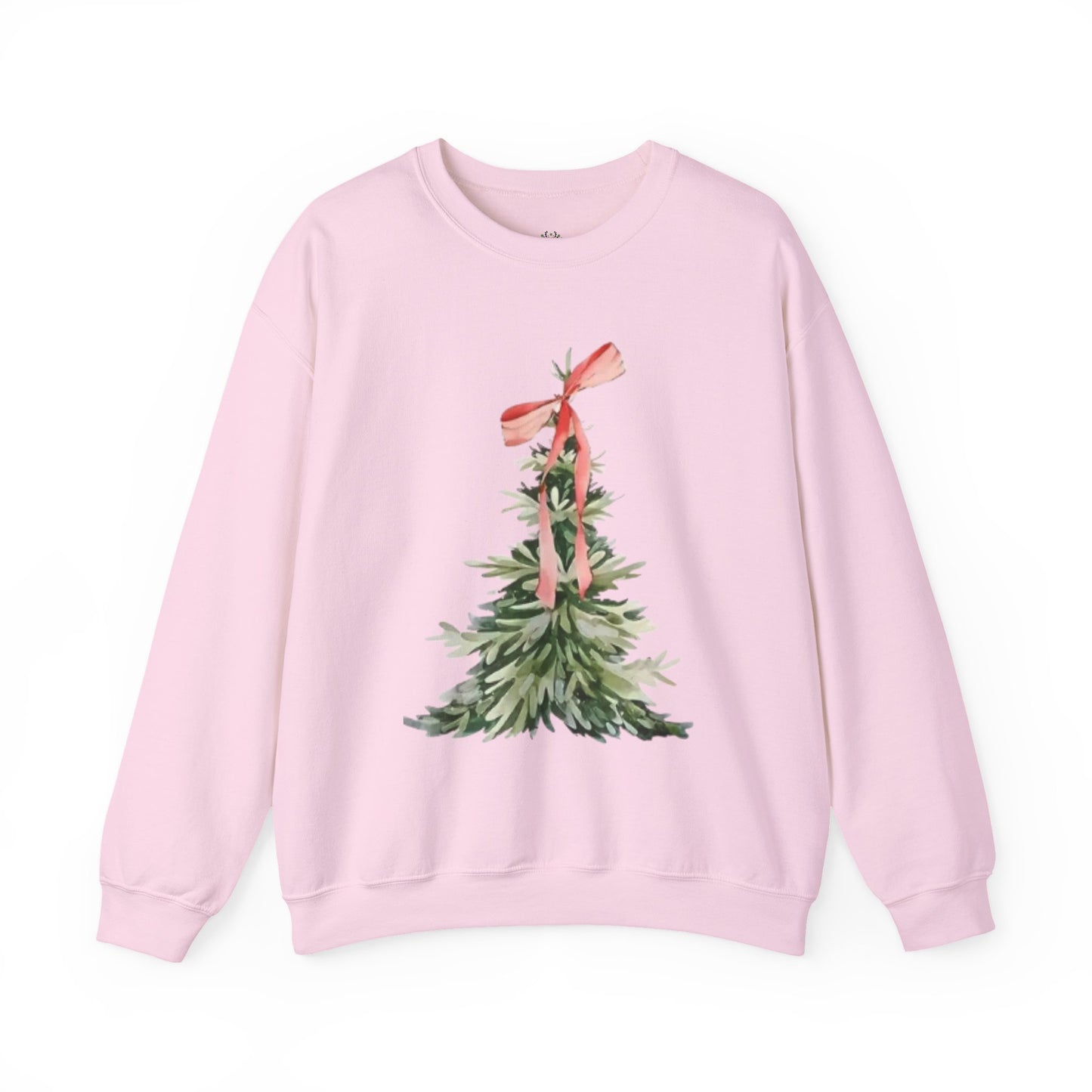 Faith-Inspired Christmas Tree Sweatshirt with Red Bow | Christian Holiday Apparel