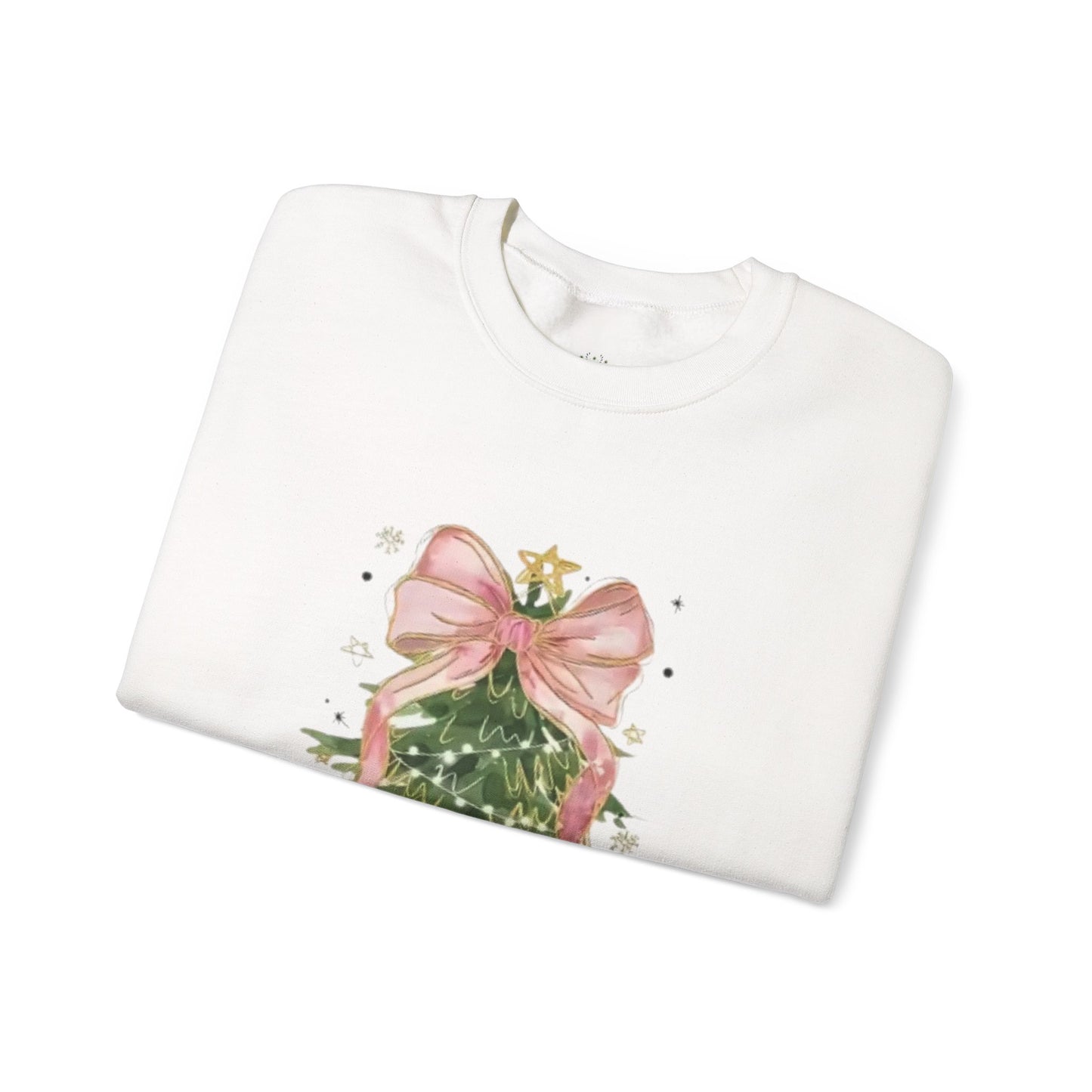 Faith-Inspired Christmas Tree Sweatshirt with Pink Bow | Christian Holiday Apparel