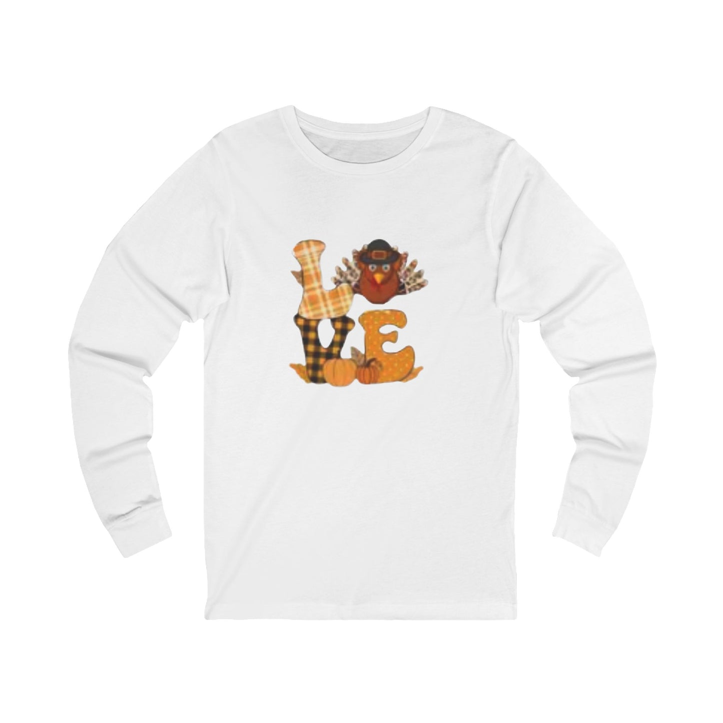 Love Turkey Long-Sleeve Tee – Plaid & Pumpkin Fall Shirt, Fall Themed Jersey Long Sleeve Tee, Cozy Long Sleeve, Autumn Fashion, Graphic Tee, Perfect for Halloween & Thanksgiving