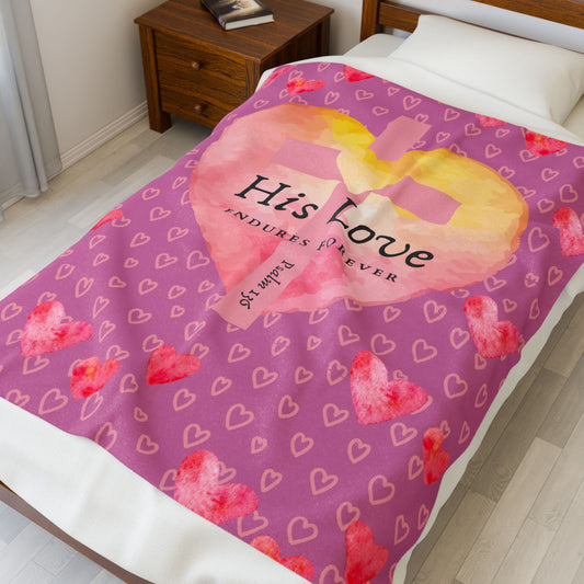 Plush Blanket - Galentine's Day Hearts and Cross Psalm 136