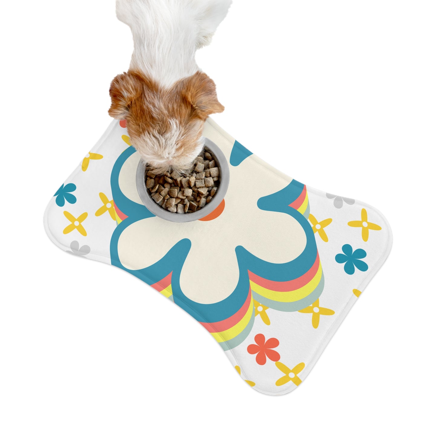 Colorful Flower Pet Feeding Mat, Dog Bowl Mat, Non-Slip Pet Placemat, Cute Puppy Feeding Station, Floral Pet Accessories