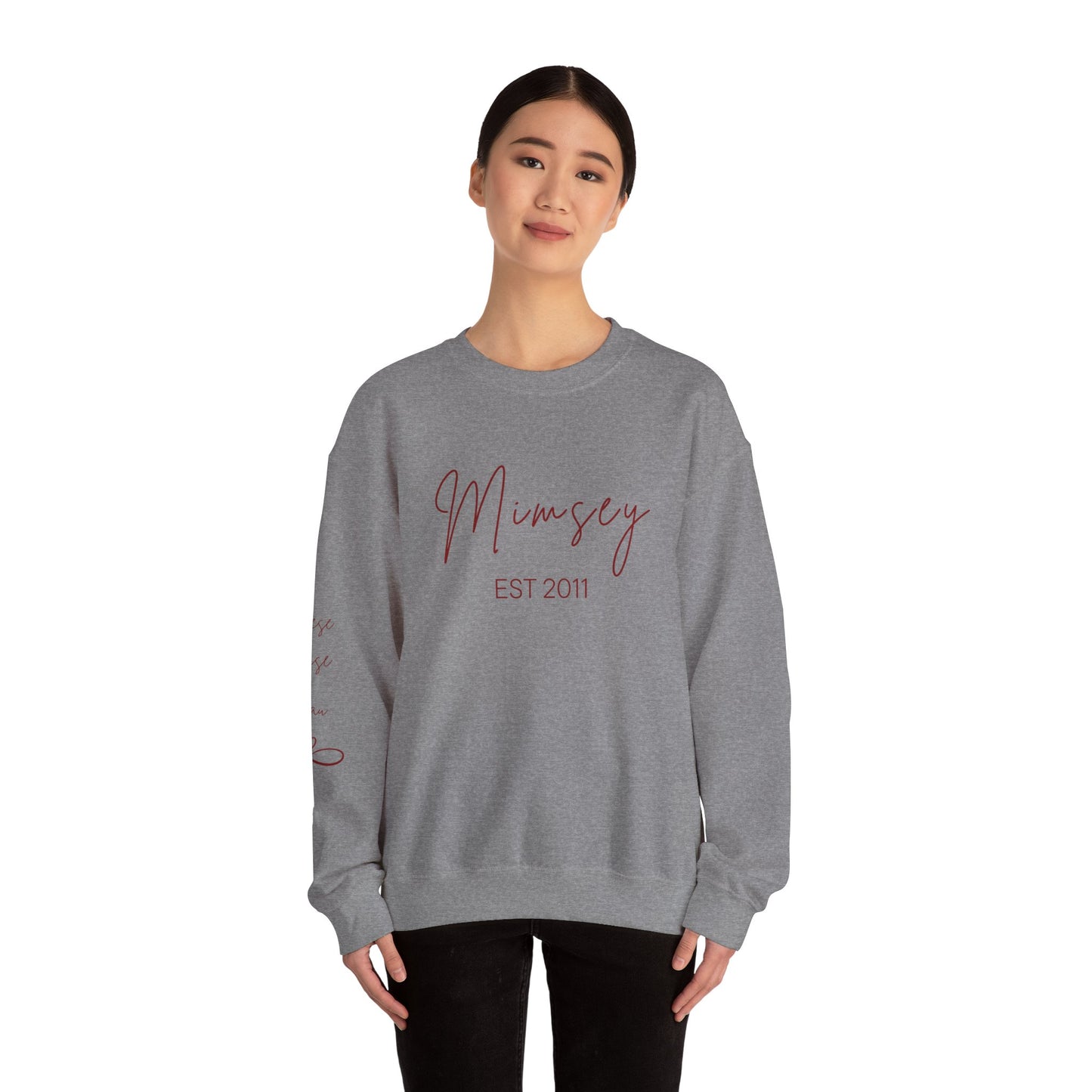 Personalized Sweatshirt - 'Mimsey" EST 2011' Script Graphic, Minimal Cozy Pullover
