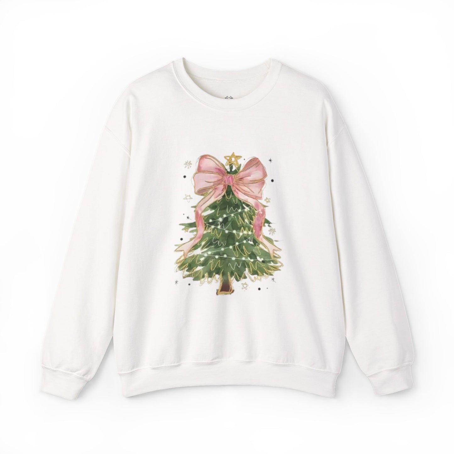 Faith-Inspired Christmas Tree Sweatshirt with Pink Bow | Christian Holiday Apparel