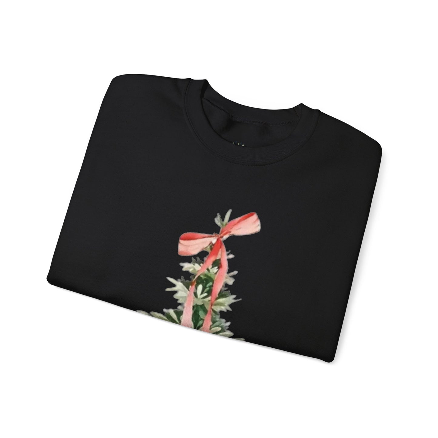 Faith-Inspired Christmas Tree Sweatshirt with Red Bow | Christian Holiday Apparel