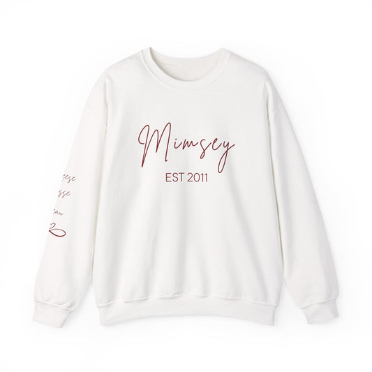 Personalized Sweatshirt - 'Mimsey" EST 2011' Script Graphic, Minimal Cozy Pullover